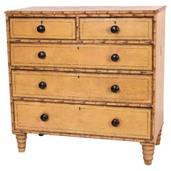 Antique English Painted Pine Chest of Drawers with Faux Bamboo Moldings