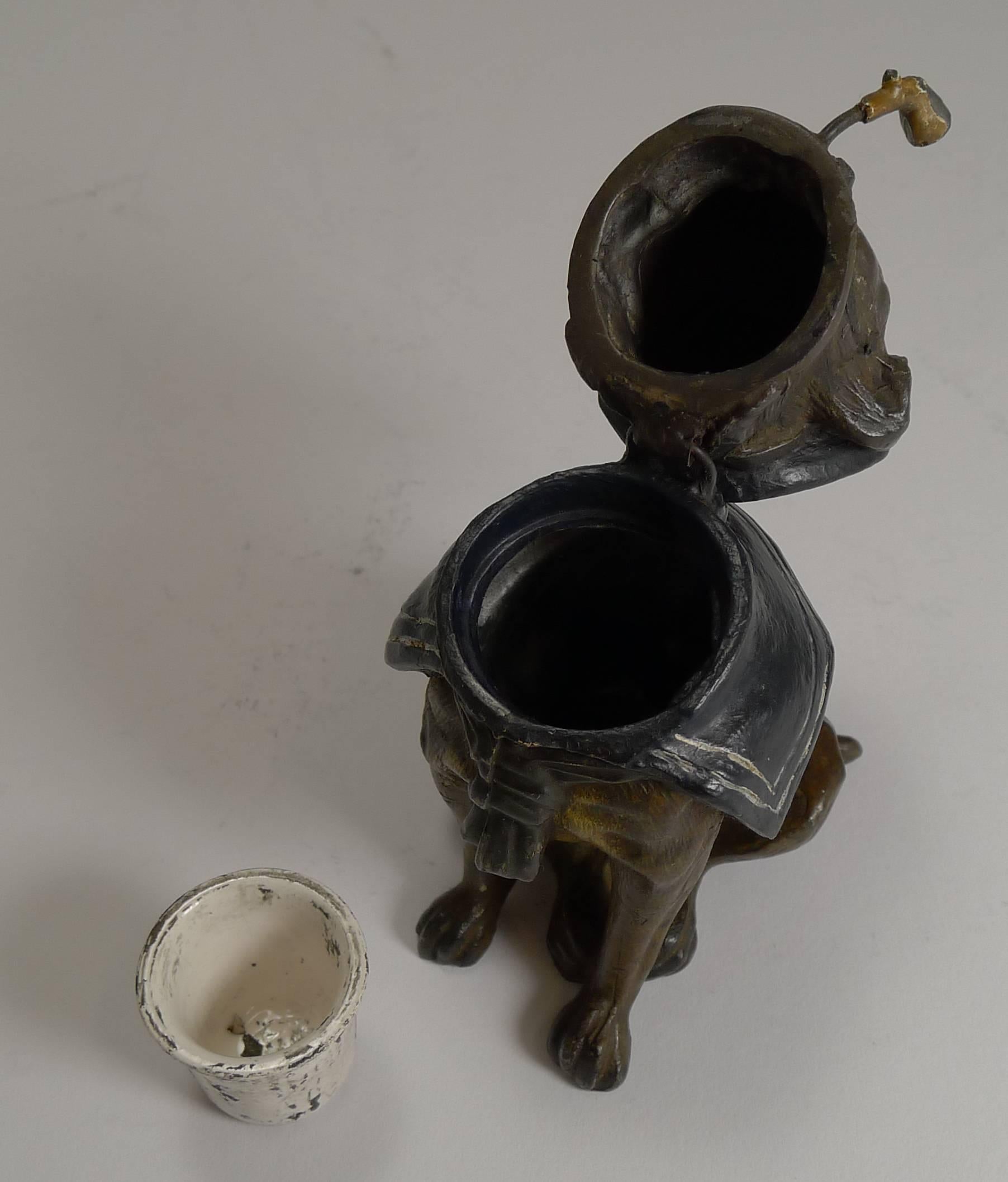 Edwardian Antique English Painted Spelter Novelty Inkwell, Sailor Bulldog, circa 1900
