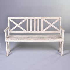 Antique English Painted Wood Bench with Cross Accented Back