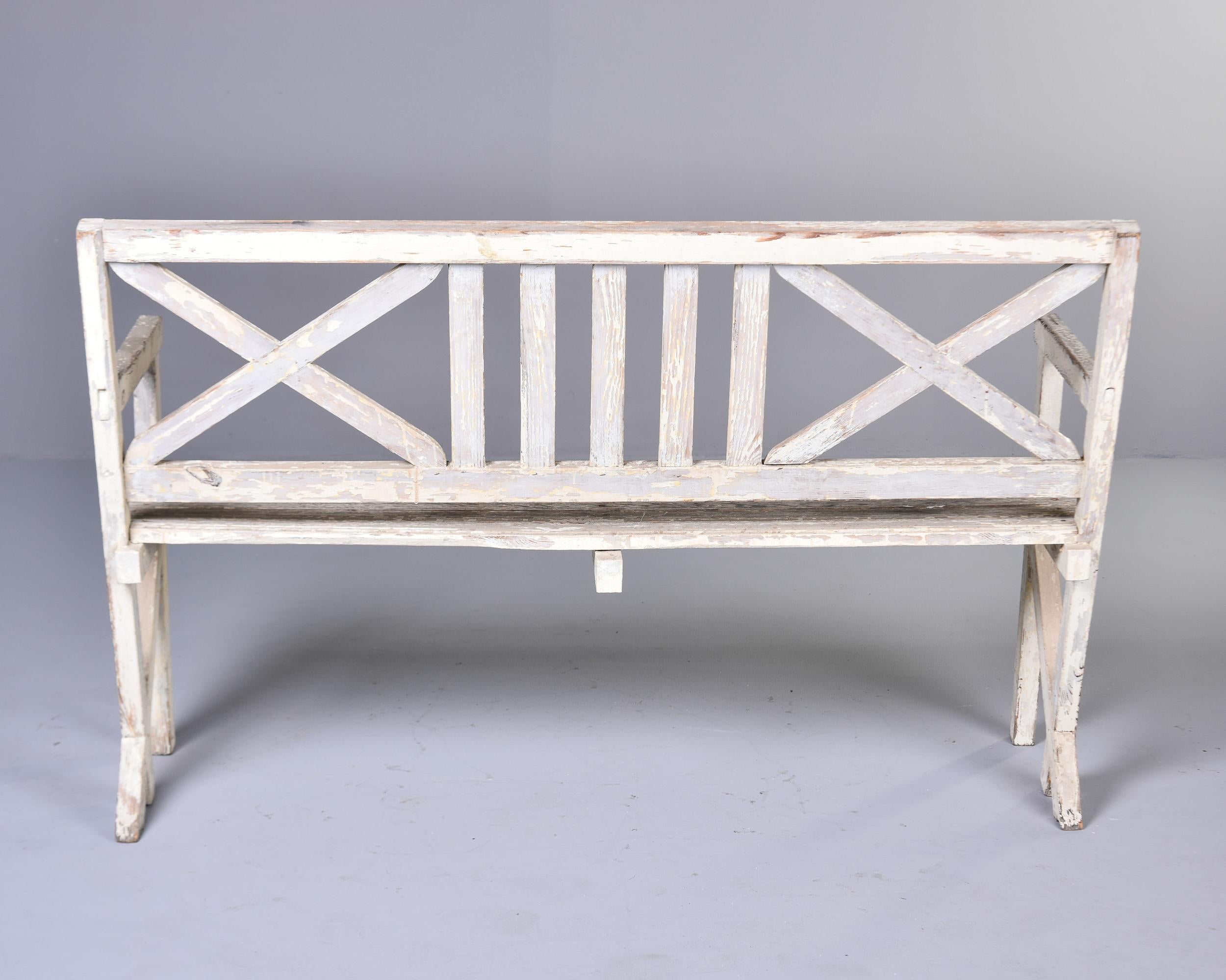 Antique English Painted Wood Bench with Cross Accented Back For Sale 5