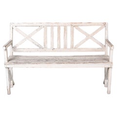 Antique English Painted Wood Bench with Cross Accented Back