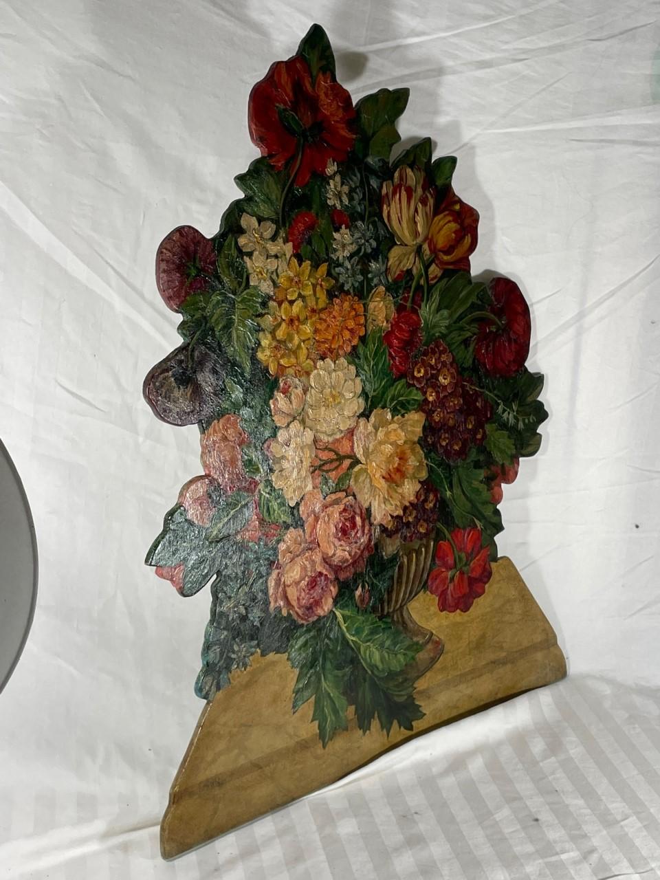 Antique English Painted Wood Firescreen Flower Basket Dummy Board For Sale 8