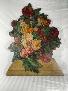 Antique English Painted Wood Firescreen Flower Basket Dummy Board
