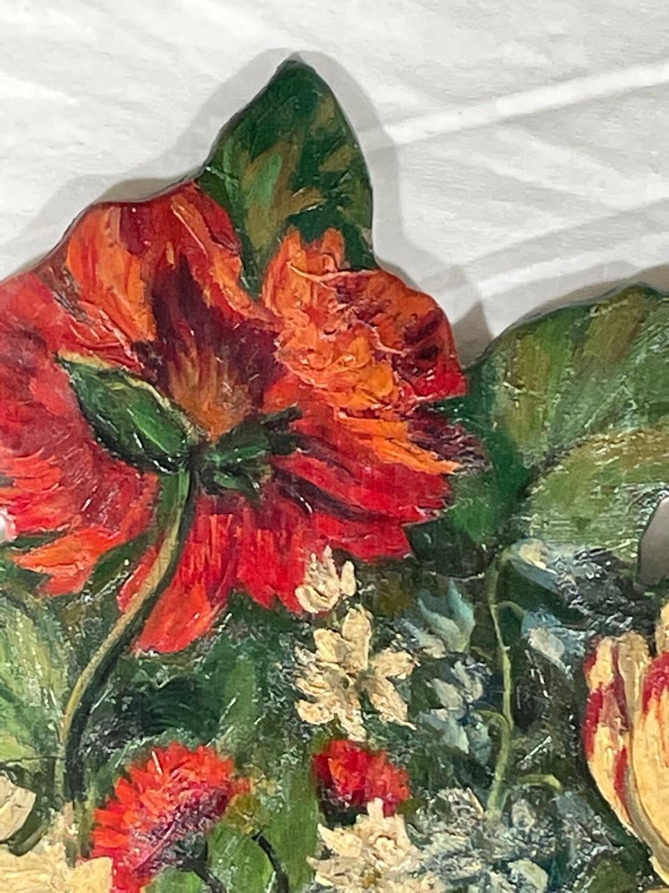 Antique English Painted Wood Firescreen Flower Basket Dummy Board In Good Condition For Sale In Vero Beach, FL