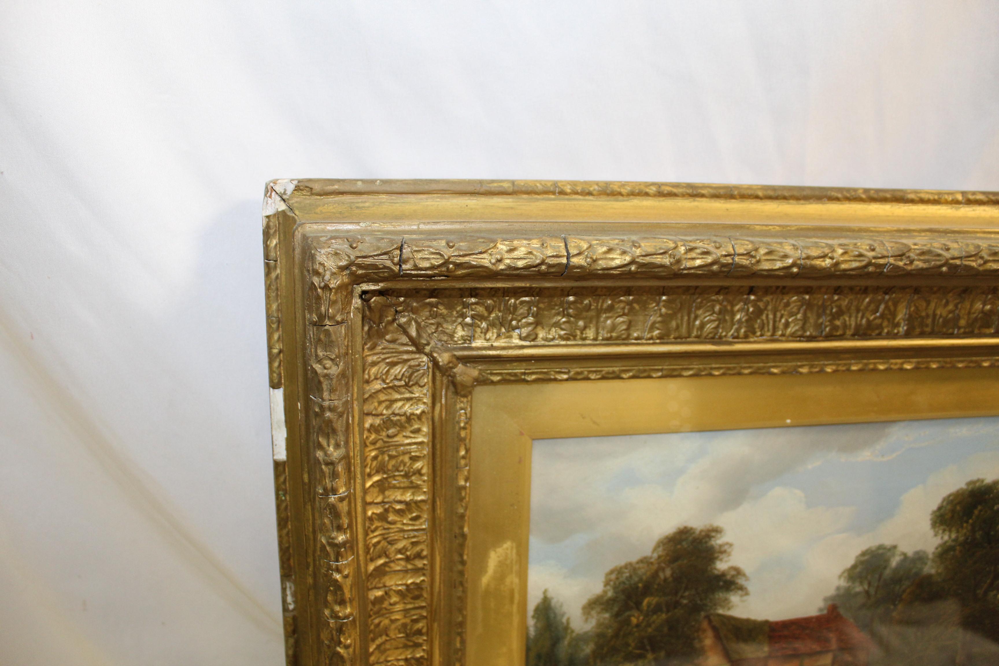 Hand-Crafted Antique English Painting , Country scene , Oil on Canvas 1876 For Sale