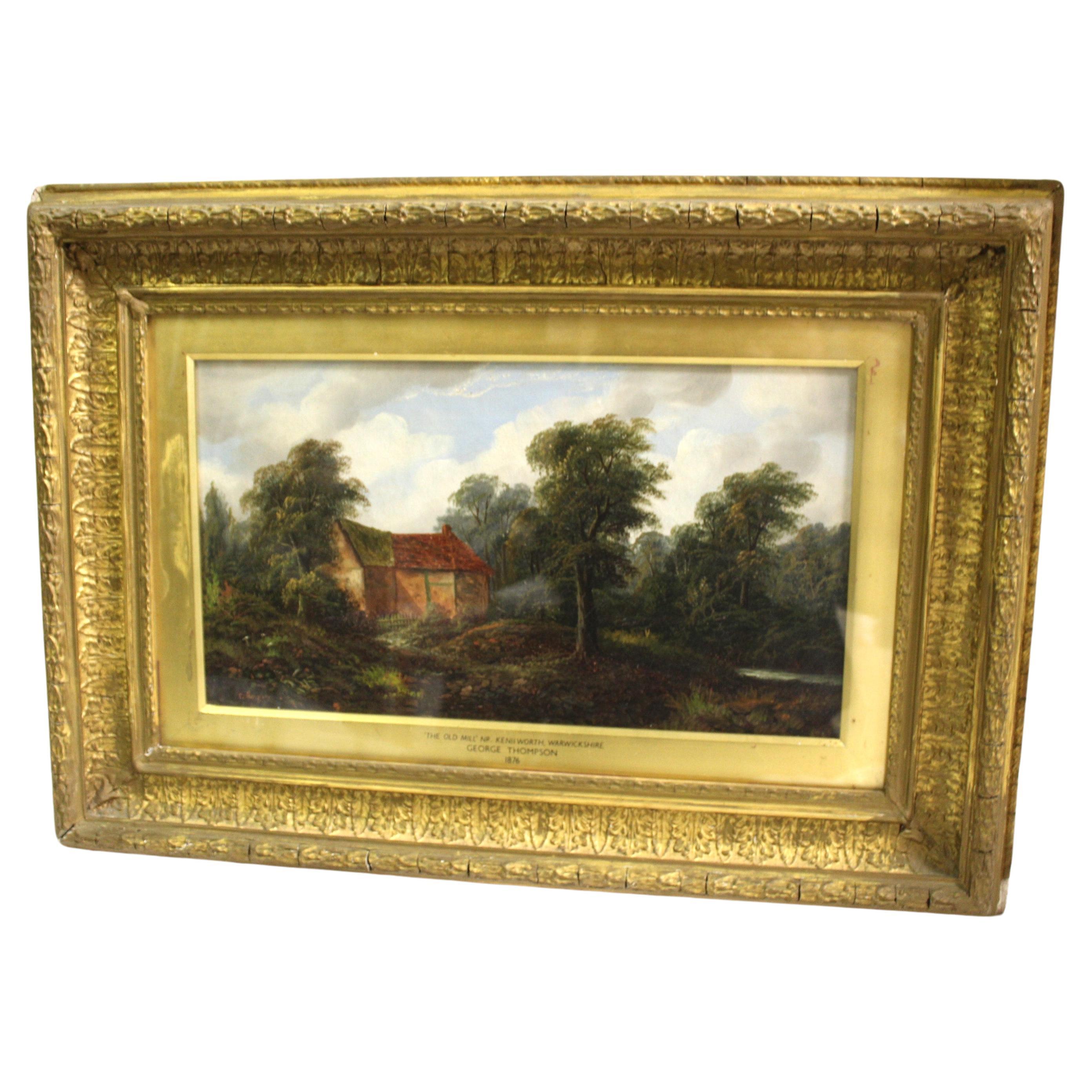 Pintura inglesa antigua , Escena campestre , Óleo sobre lienzo 1876