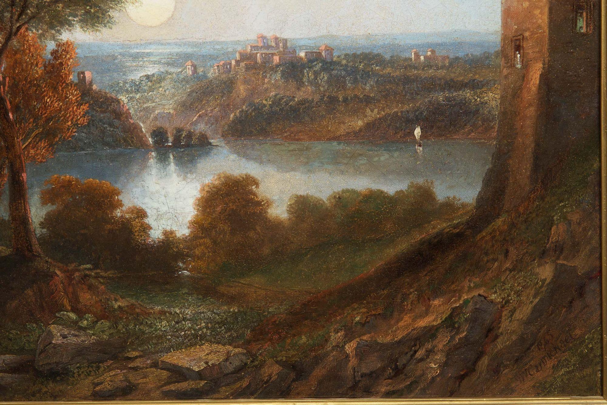 Toile Peinture anglaise ancienne du lac Nemi, Italie, 1865, par John Wilson Carmichael en vente