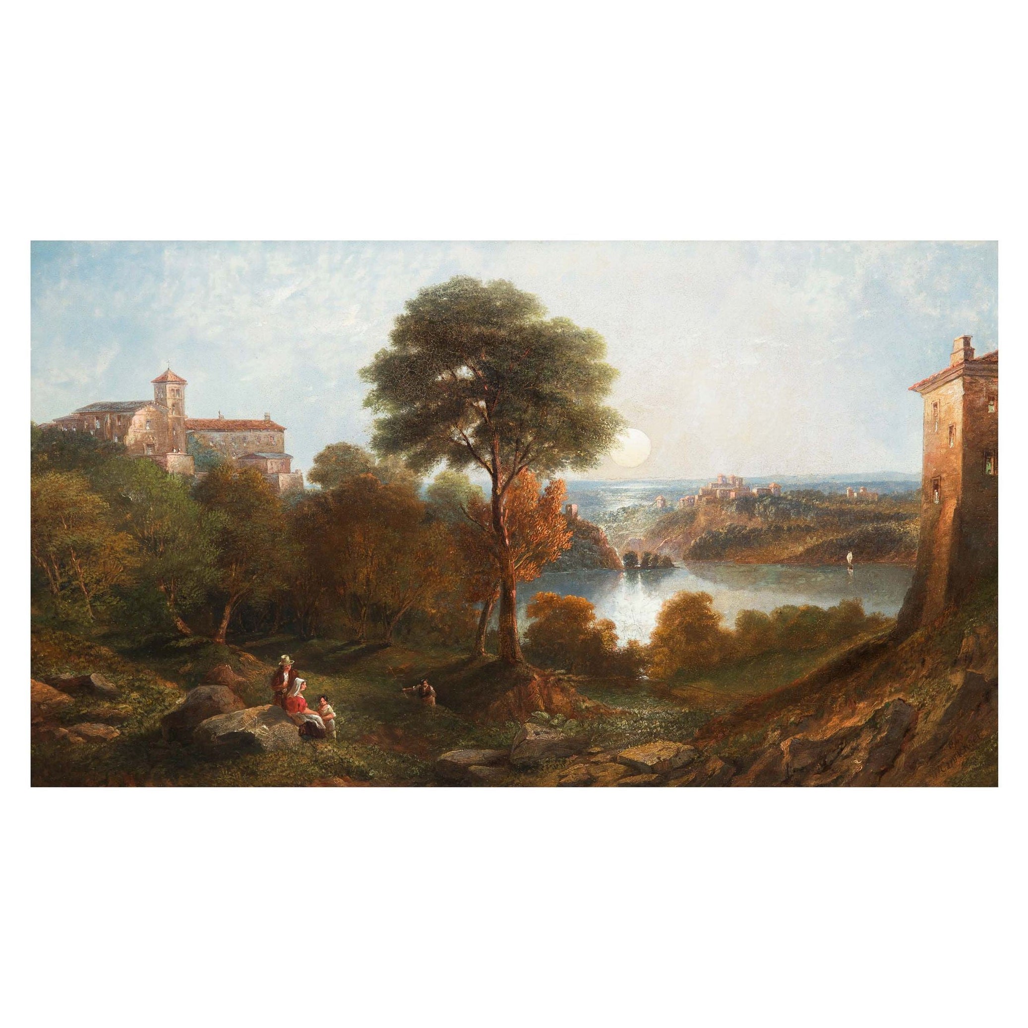 Antikes englisches Gemälde „See Nemi“, Italien „1865“ von John Wilson Carmichael im Angebot