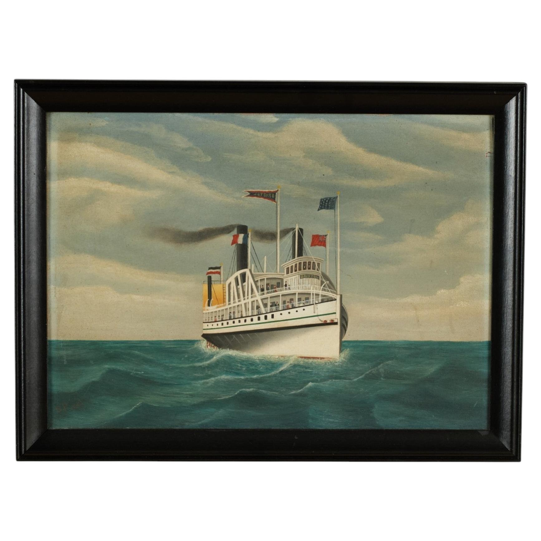 Antique English Painting of the Steamship Bristol by Samuel Pickford