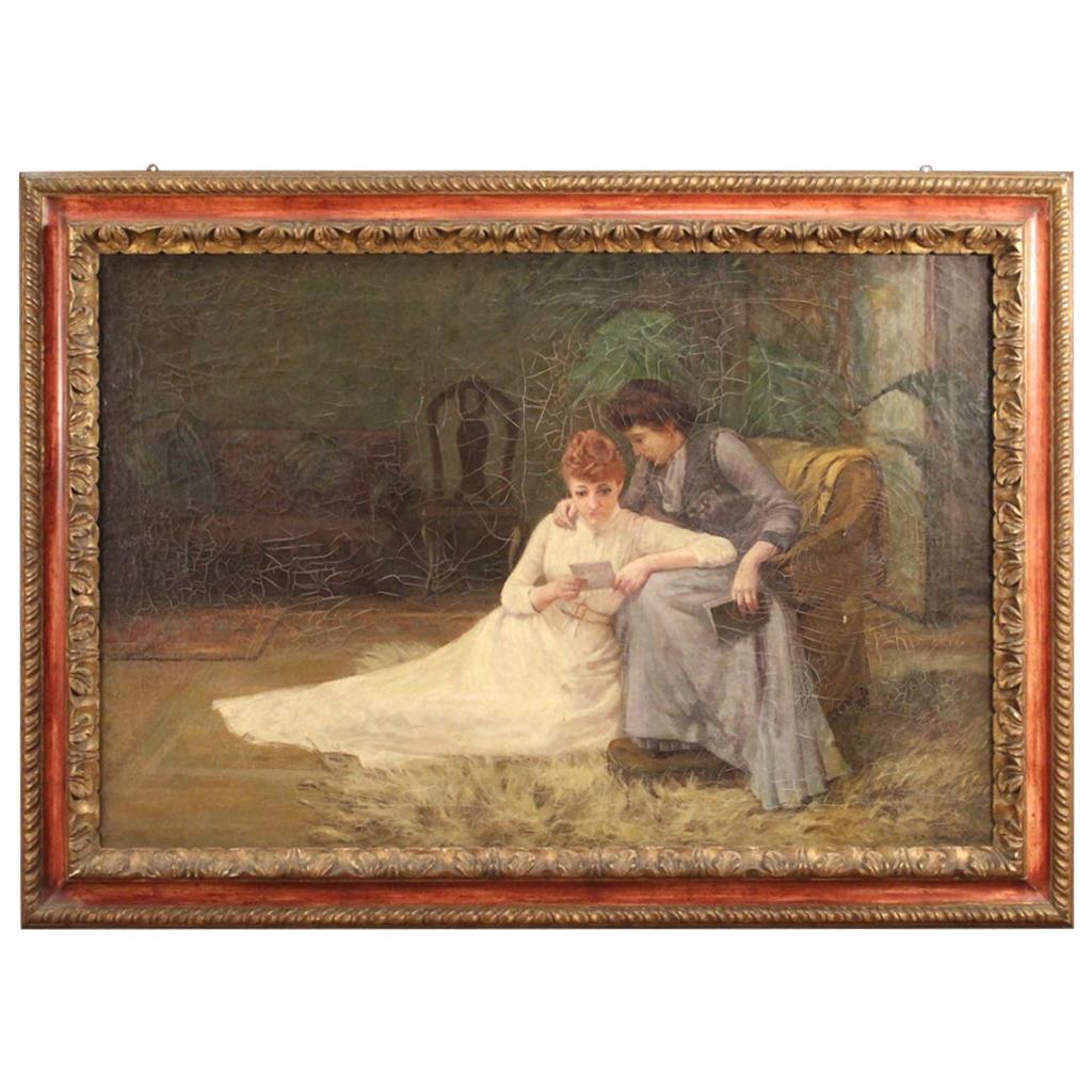 Antique English Painting Signed Interior Scene from the 19th Century For Sale