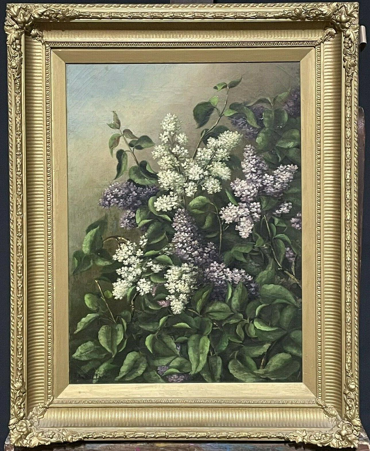 Antique English Interior Painting - ANTIQUE ENGLISH OIL PAINTING - STILL LIFE OF LILAC FLOWERS - ANTIQUE GILT FRAME