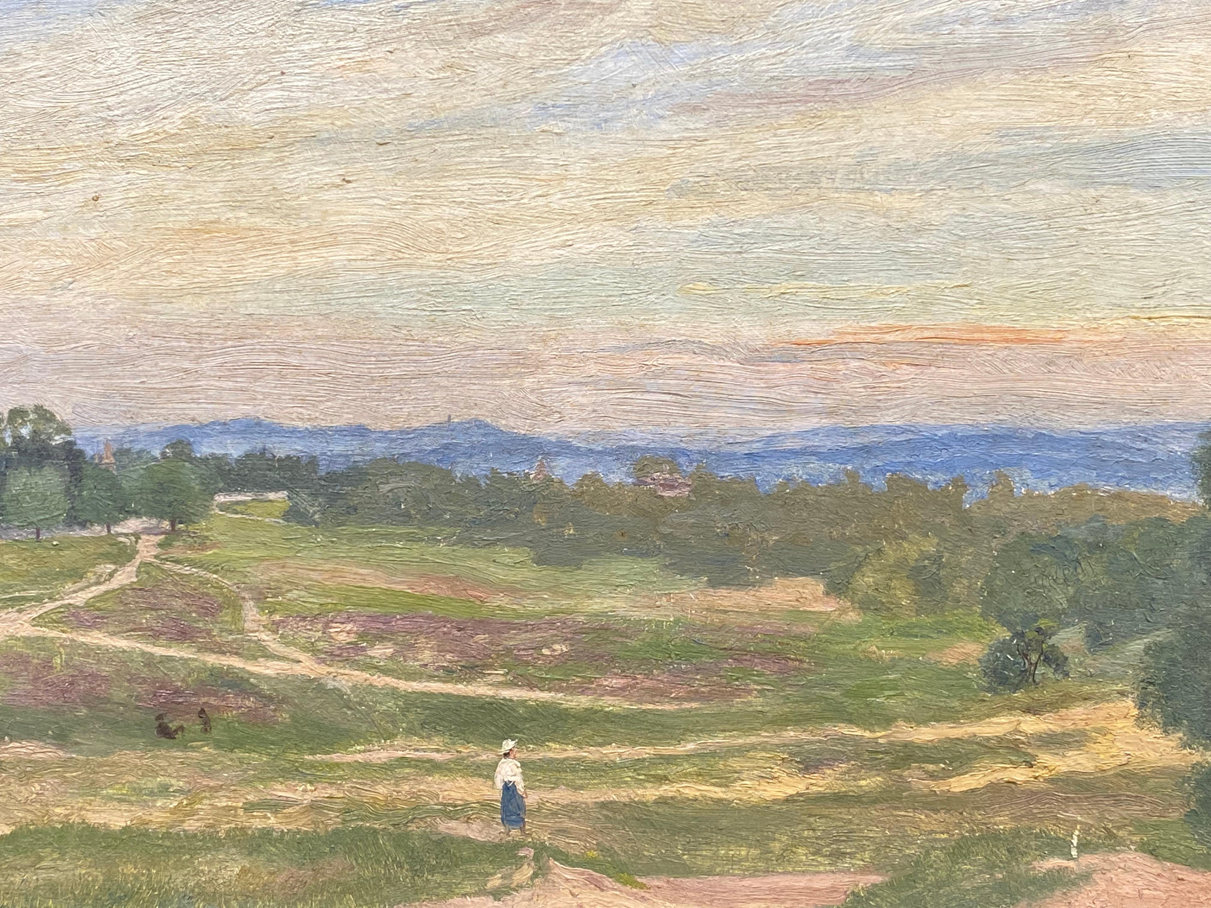Peinture à l'huile impressionniste anglaise du début des années 1900 - Magnifique paysage de coucher de soleil - Painting de Antique English