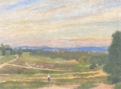 Peinture à l'huile impressionniste anglaise du début des années 1900 - Magnifique paysage de coucher de soleil
