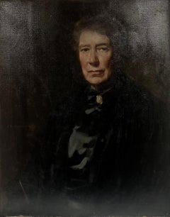 Portrait of a Woman in Black Dress English Oil Painting Signed & Dated 1916
