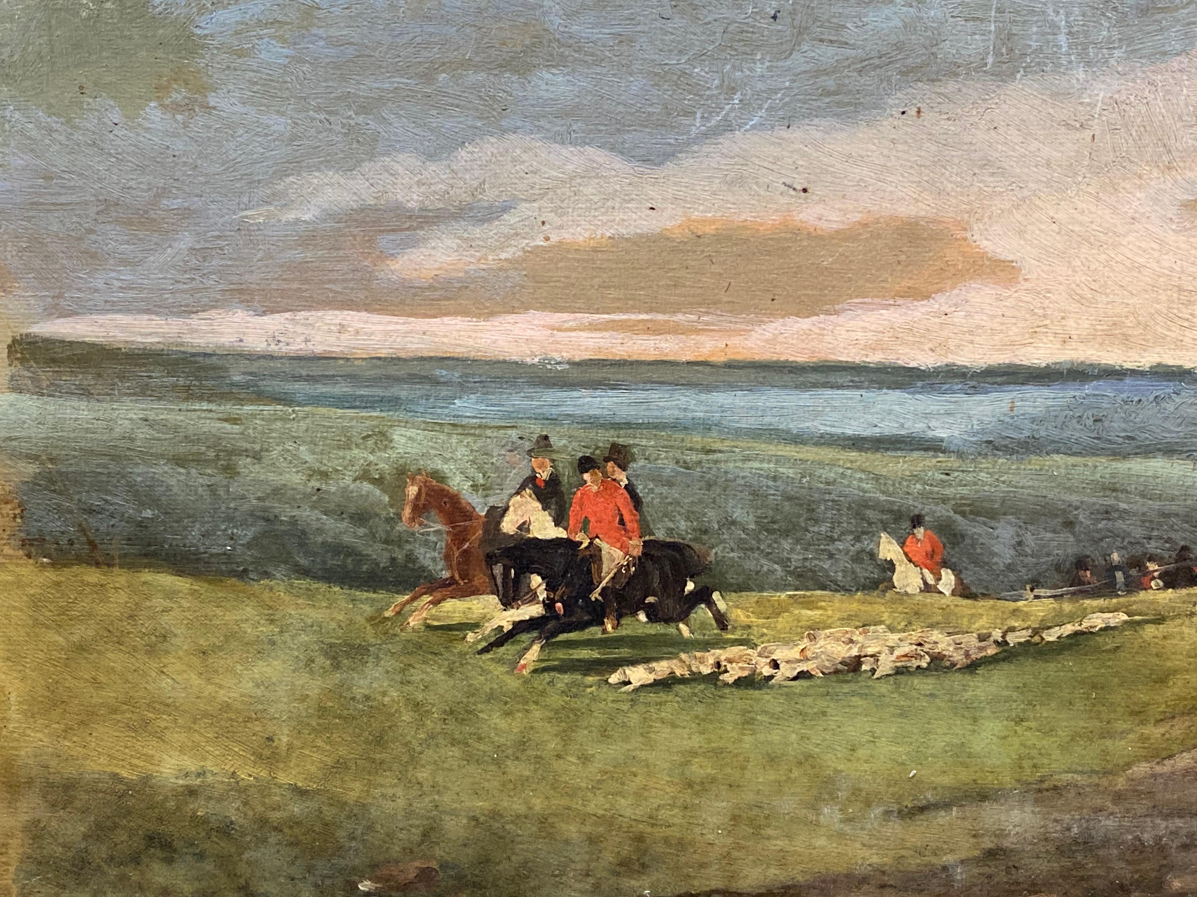 The Hunt - Antique English Oil Hunting Scene Riders and Horses with Hounds 4