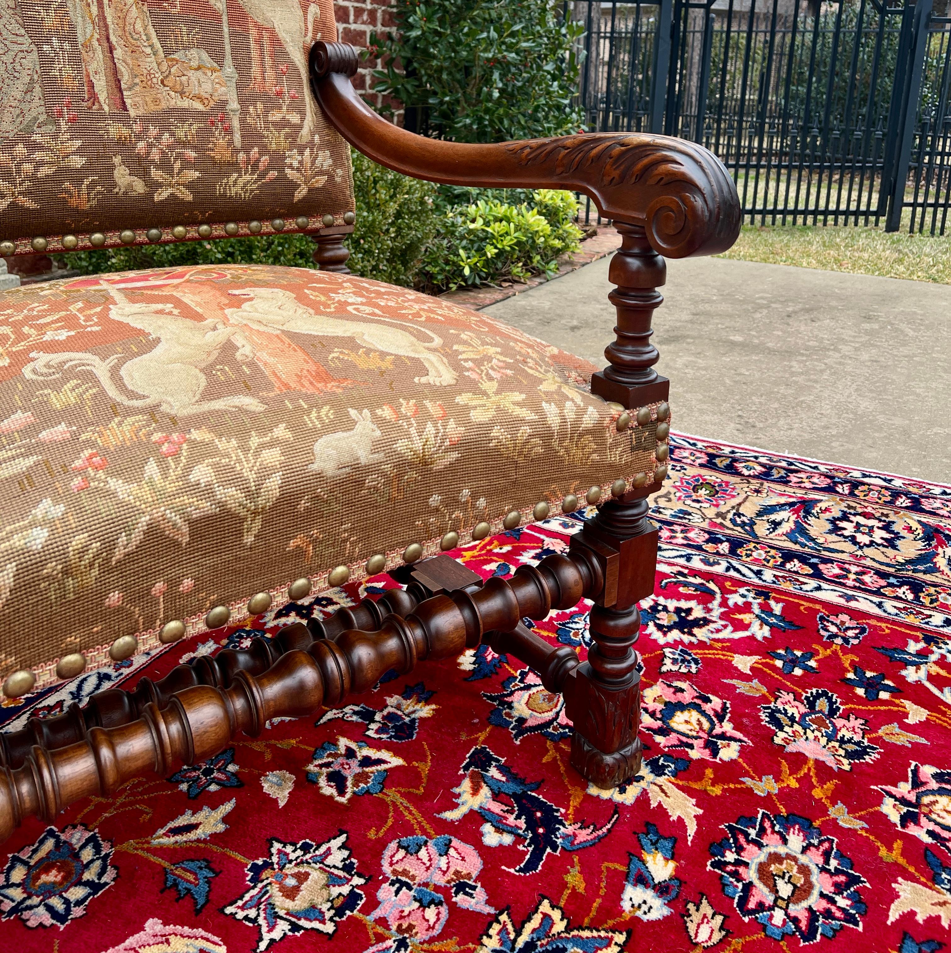 Antique English PAIR Arm Chairs Fireside Throne Chairs LARGE Needlepoint 19thC 7
