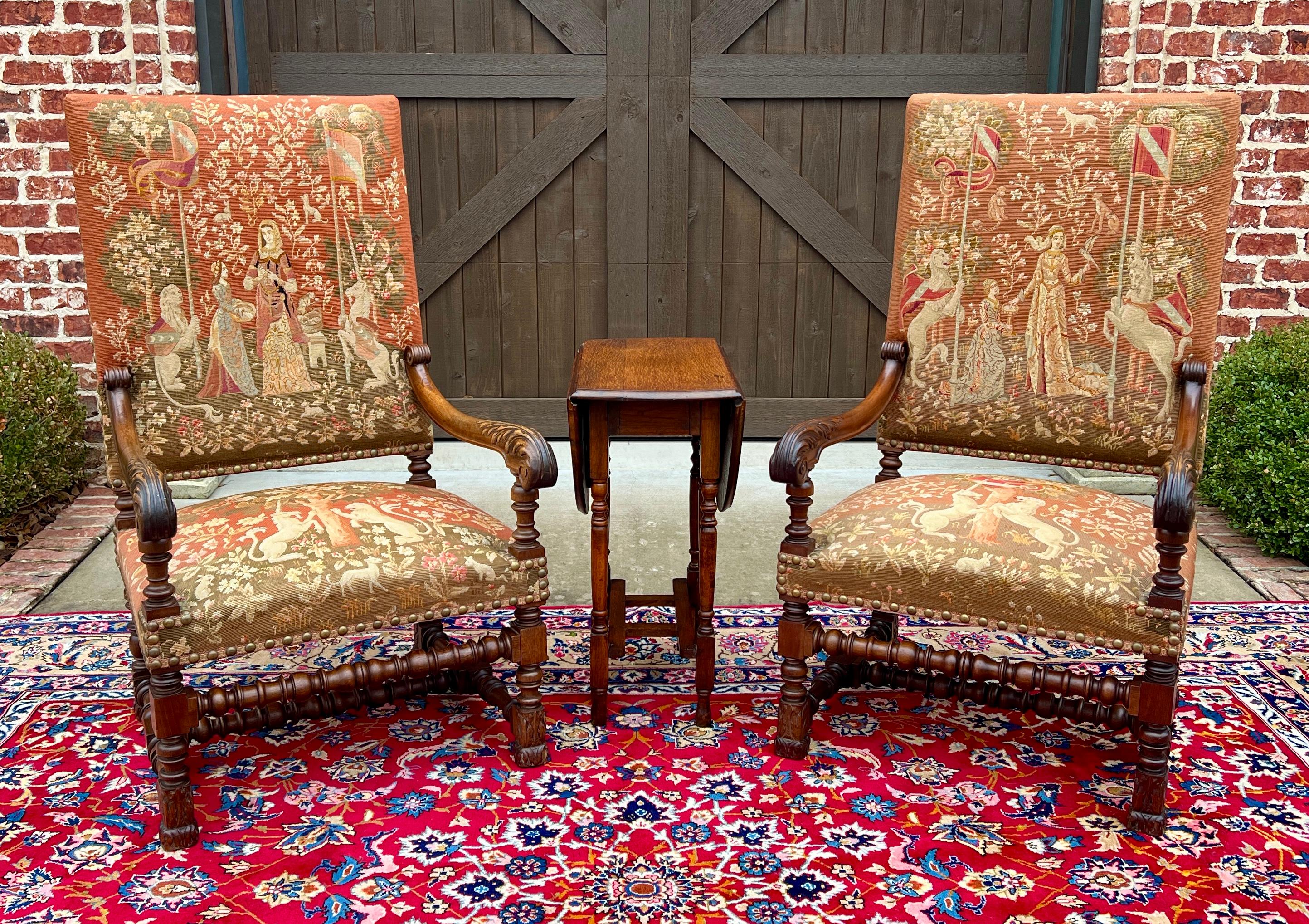 Antique English PAIR Arm Chairs Fireside Throne Chairs LARGE Needlepoint 19thC 8