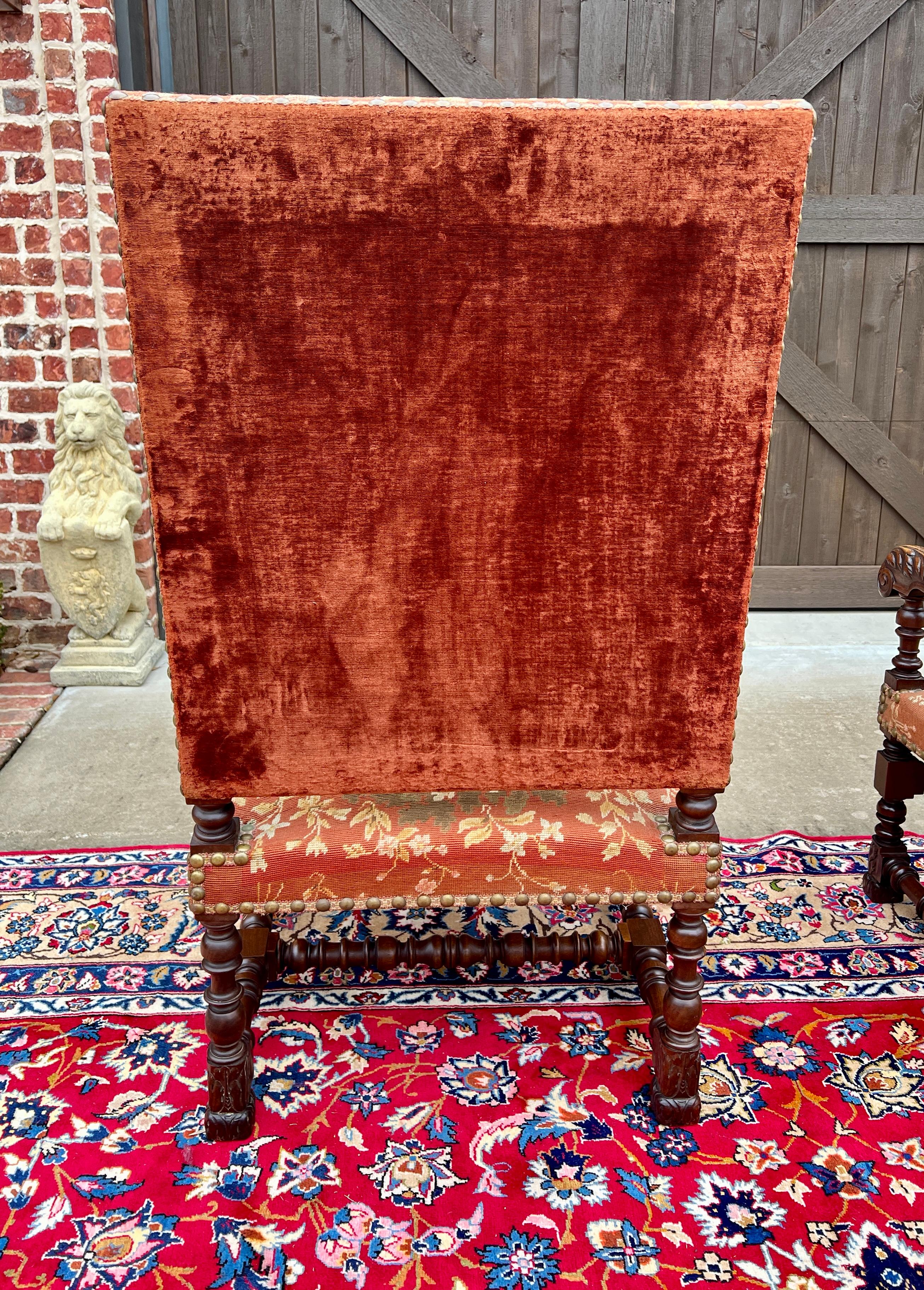 Antique English PAIR Arm Chairs Fireside Throne Chairs LARGE Needlepoint 19thC 9