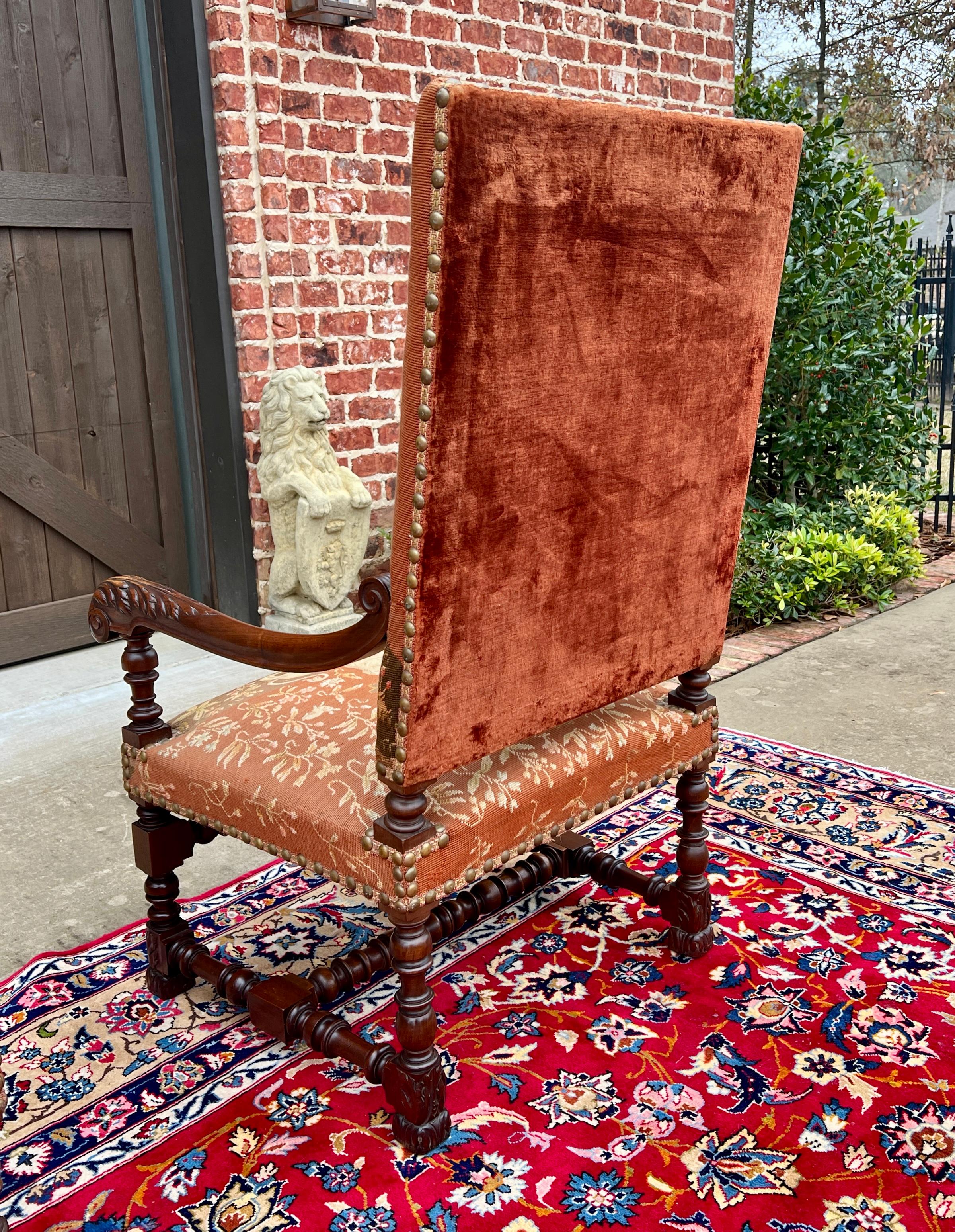 Antique English PAIR Arm Chairs Fireside Throne Chairs LARGE Needlepoint 19thC 10