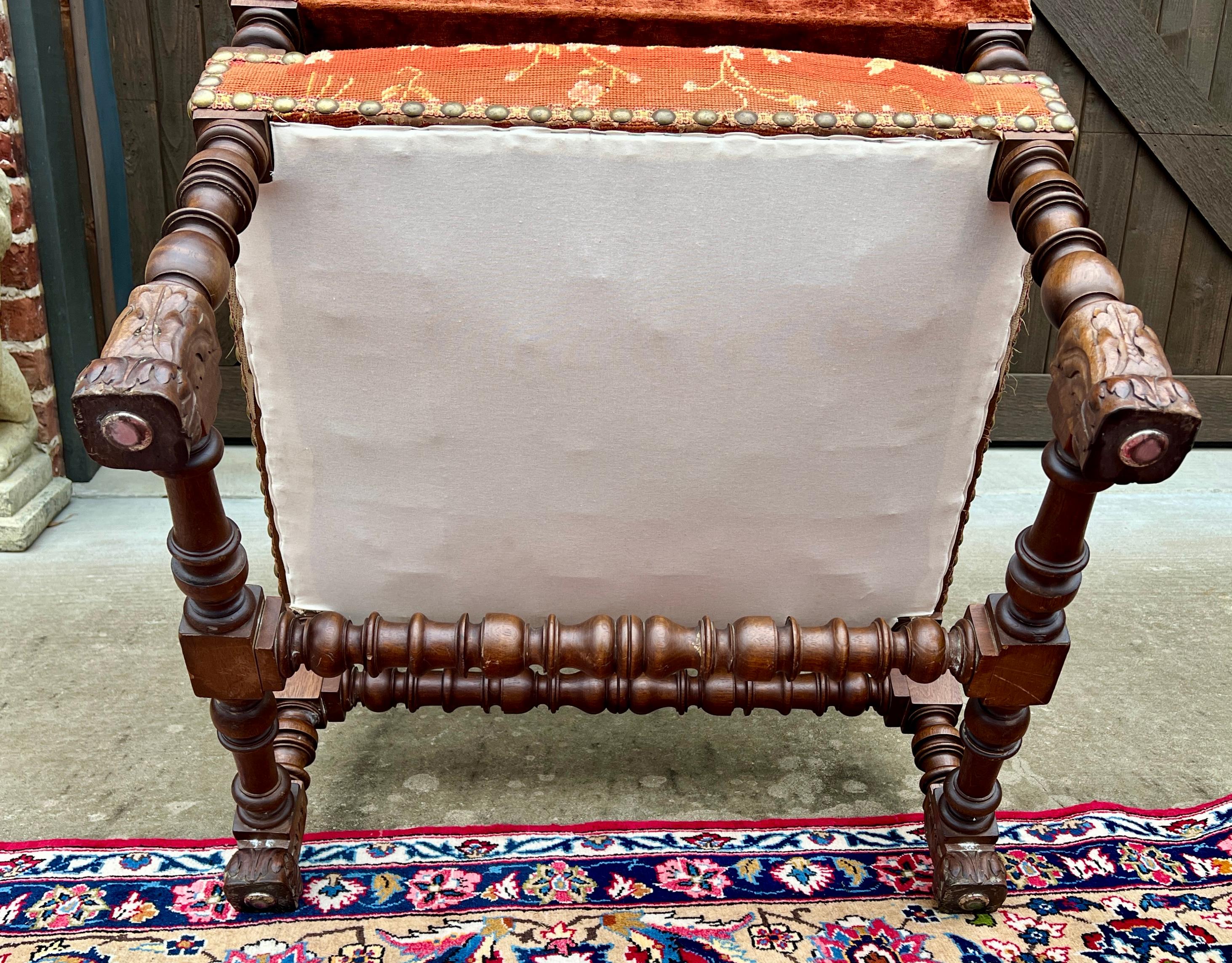 Antique English PAIR Arm Chairs Fireside Throne Chairs LARGE Needlepoint 19thC 11