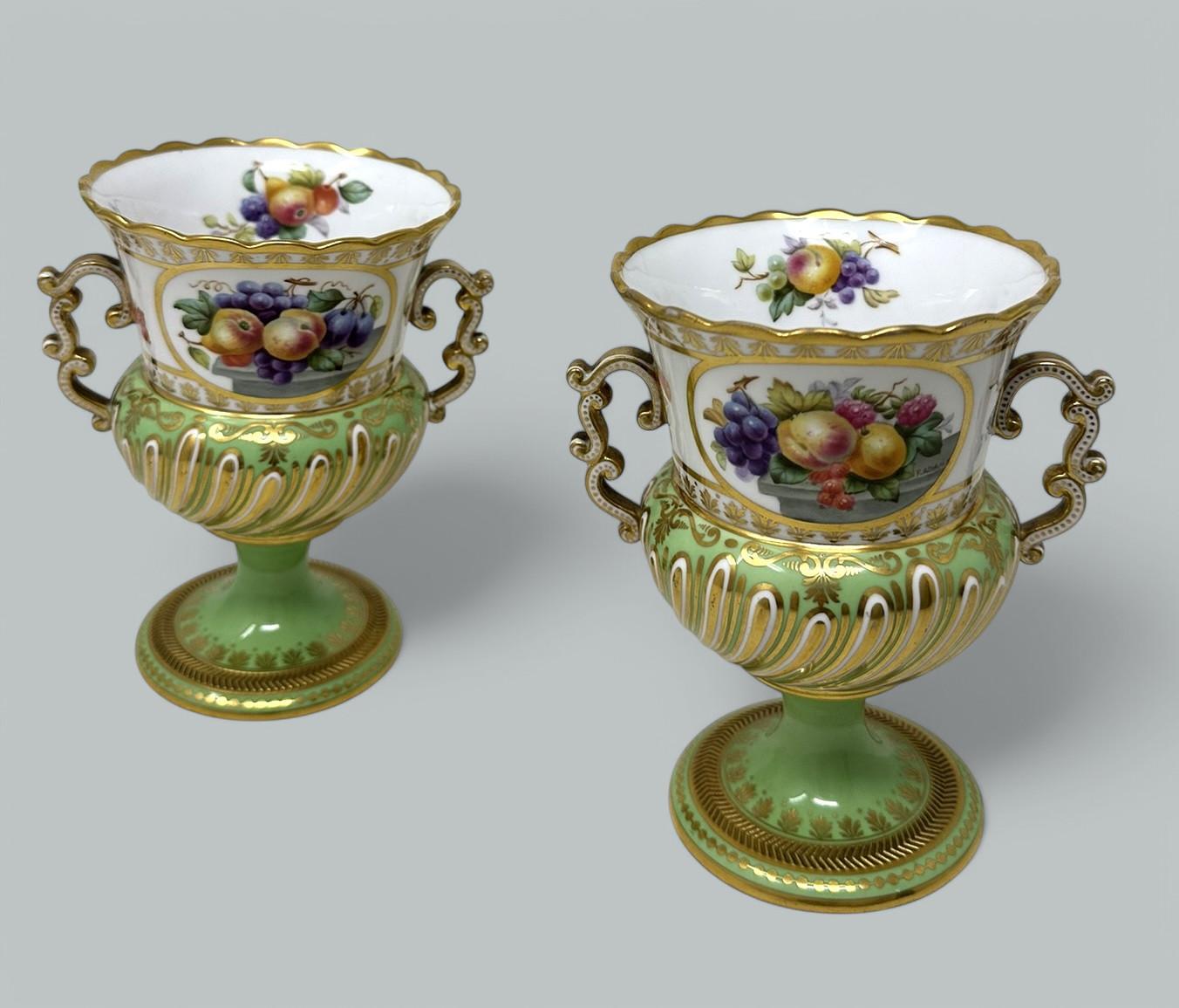 Edwardian Antique English Pair Frederick Adams Copeland Urns Vases Centerpieces Still Life