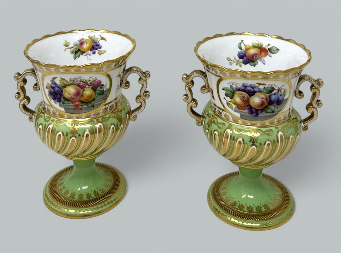 19th Century Antique English Pair Frederick Adams Copeland Urns Vases Centerpieces Still Life