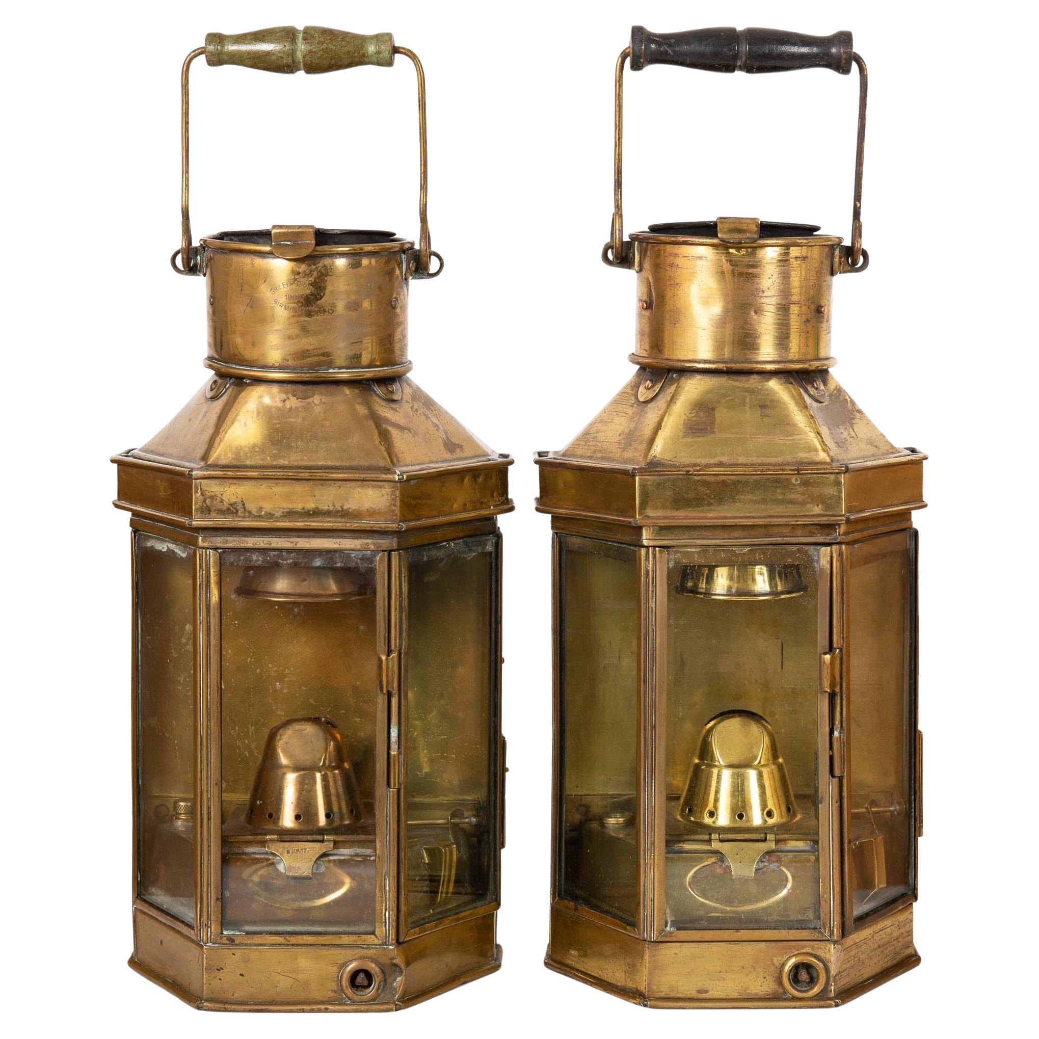 Antique English Pair of Brass Wall Lanterns by Griffiths & Sons circa 1907
