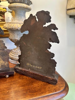 Antique English Pair Toleware Tole Flat Back Mantle Figures Shepard Gleaner