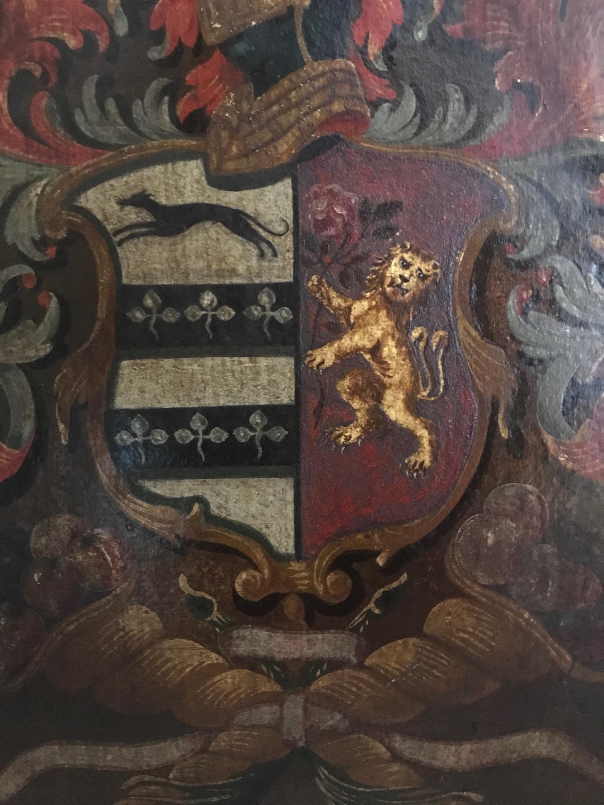 19th Century Antique English Palmer Family Crest Painted Oil on Board For Sale