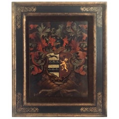 Antique English Palmer Family Crest Painted Oil on Board