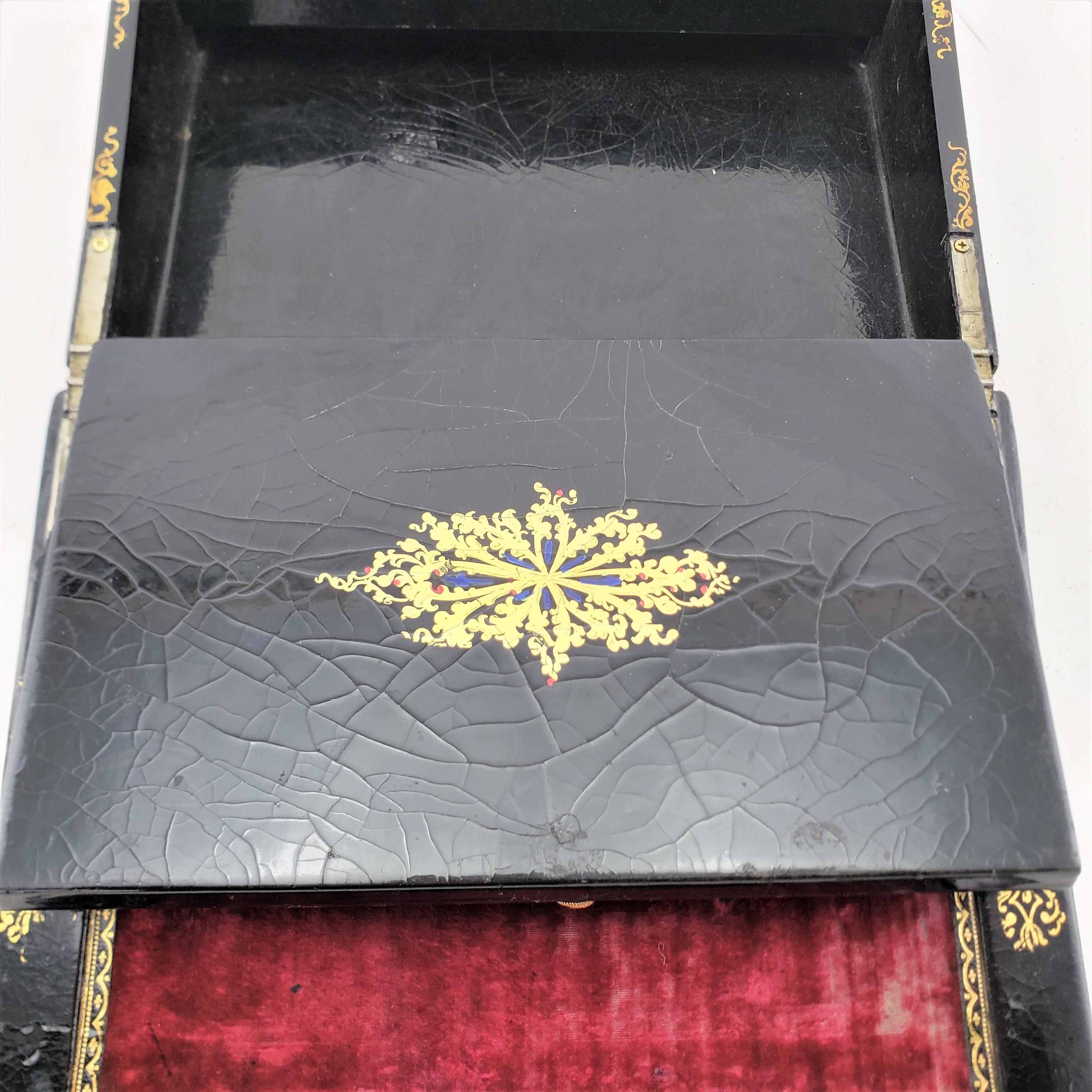 Antique English Paper Mache Ladies Writing Box or Lap Desk with Japanned Finish For Sale 5