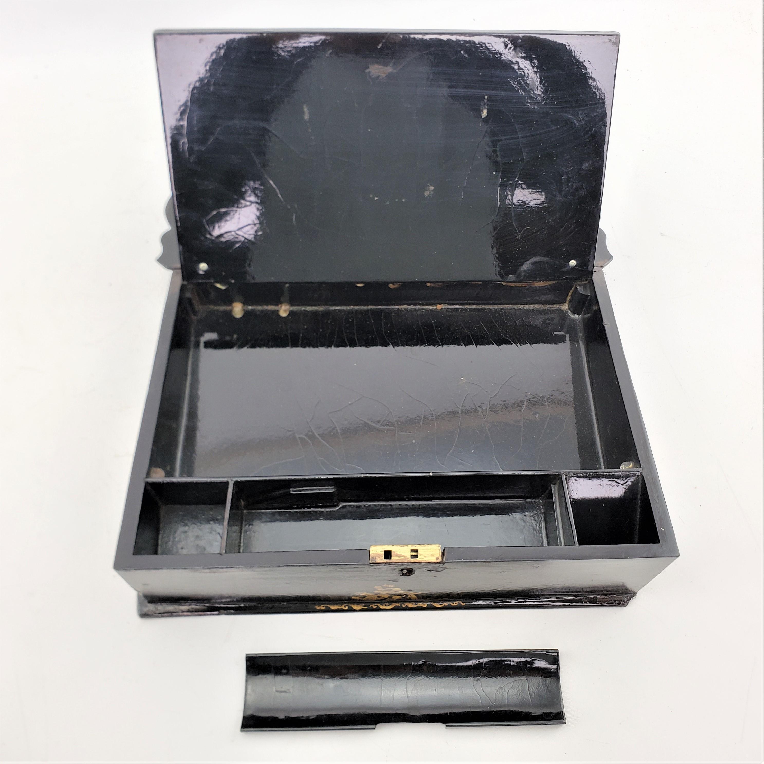 Antique English Paper Mache Ladies Writing Box or Lap Desk with Japanned Finish For Sale 8