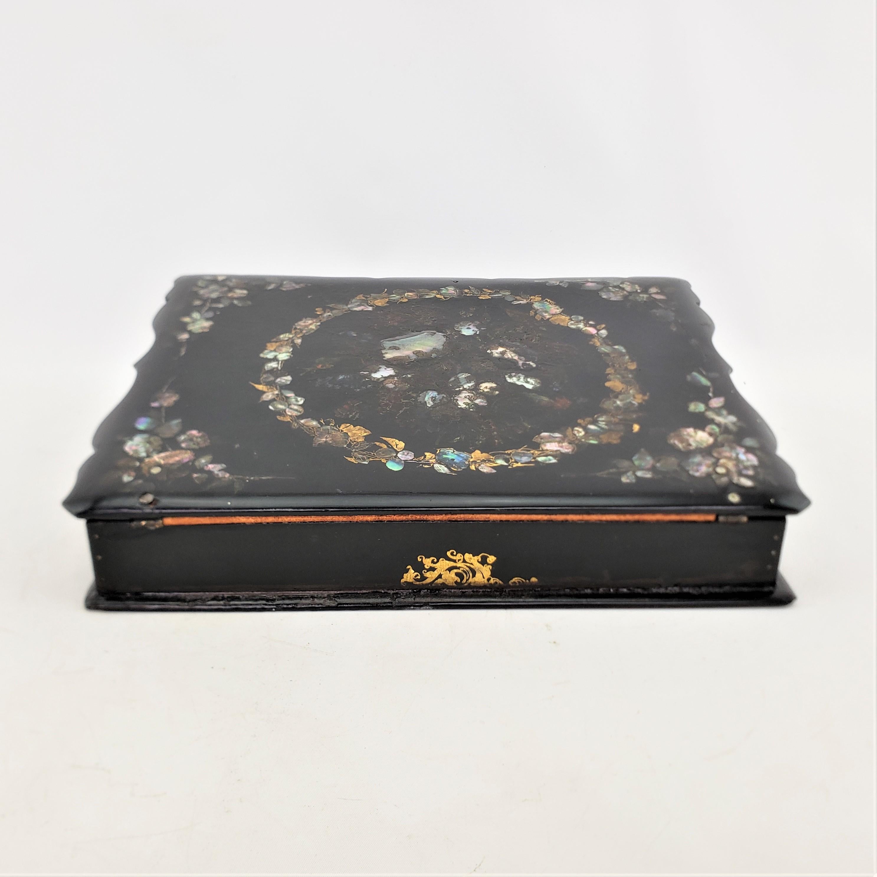 Antique English Paper Mache Ladies Writing Box or Lap Desk with Japanned Finish For Sale 2