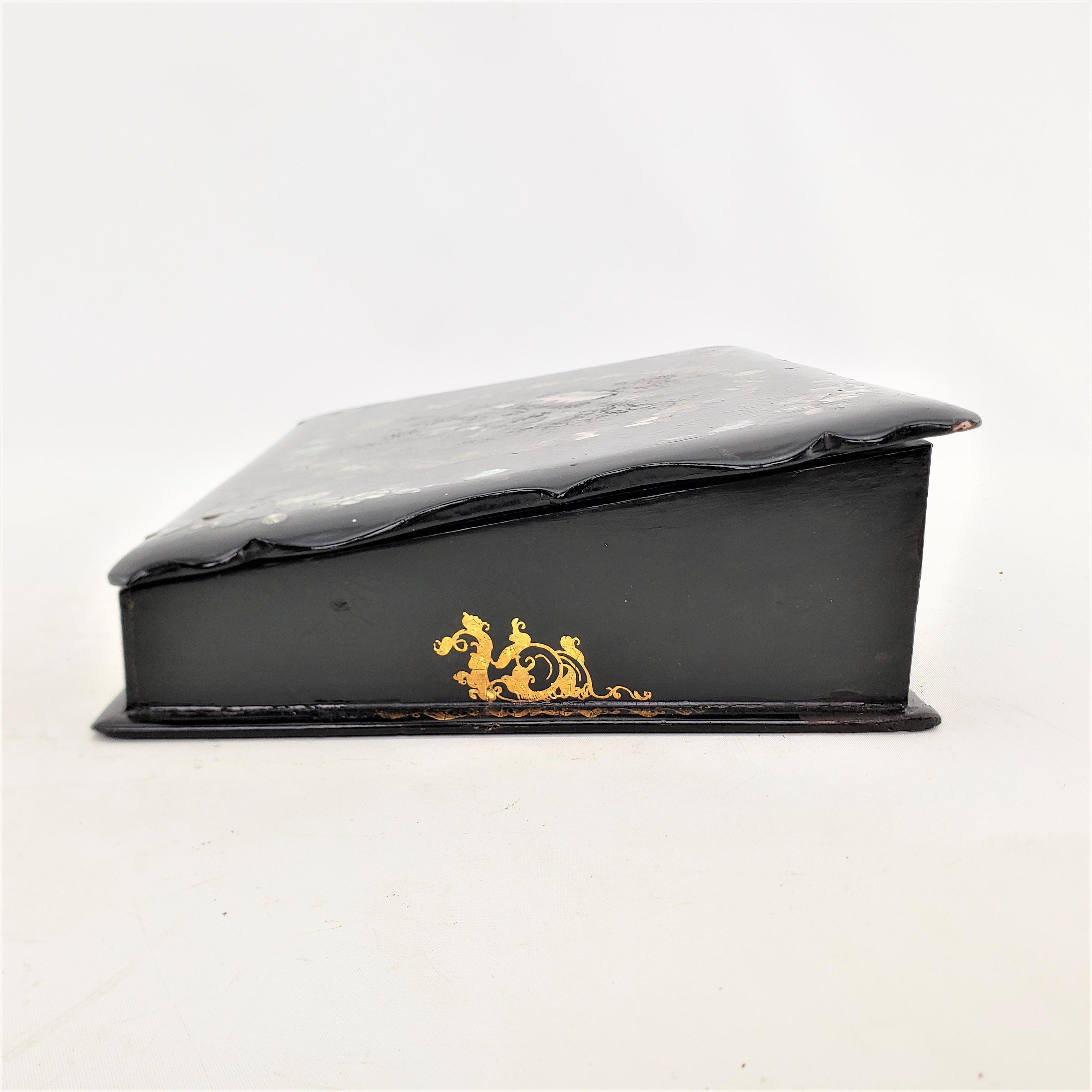 Antique English Paper Mache Ladies Writing Box or Lap Desk with Japanned Finish For Sale 4