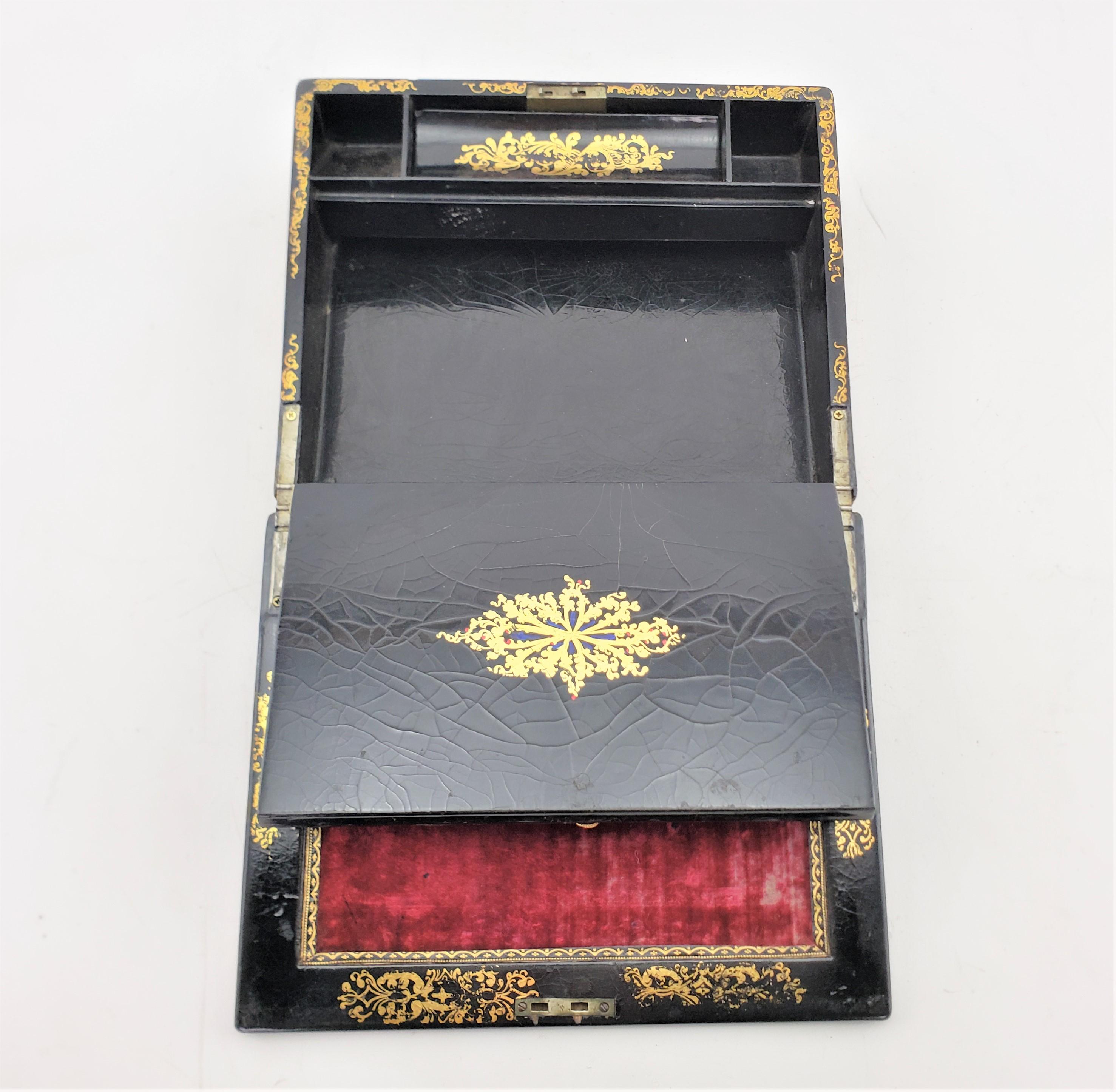 Antique English Paper Mache Ladies Writing Box or Lap Desk with Japanned Finish For Sale 3
