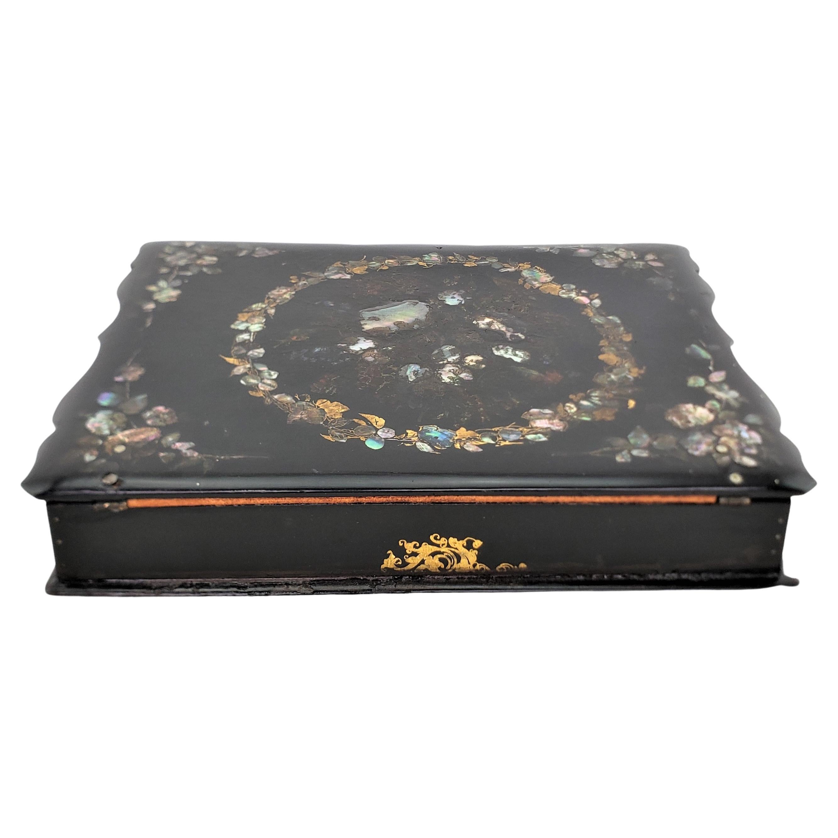 Antique English Paper Mache Ladies Writing Box or Lap Desk with Japanned Finish For Sale