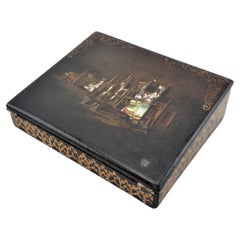 Antique English Paper Mache Ladies Writing Box or Lap Desk with Japanned Finish