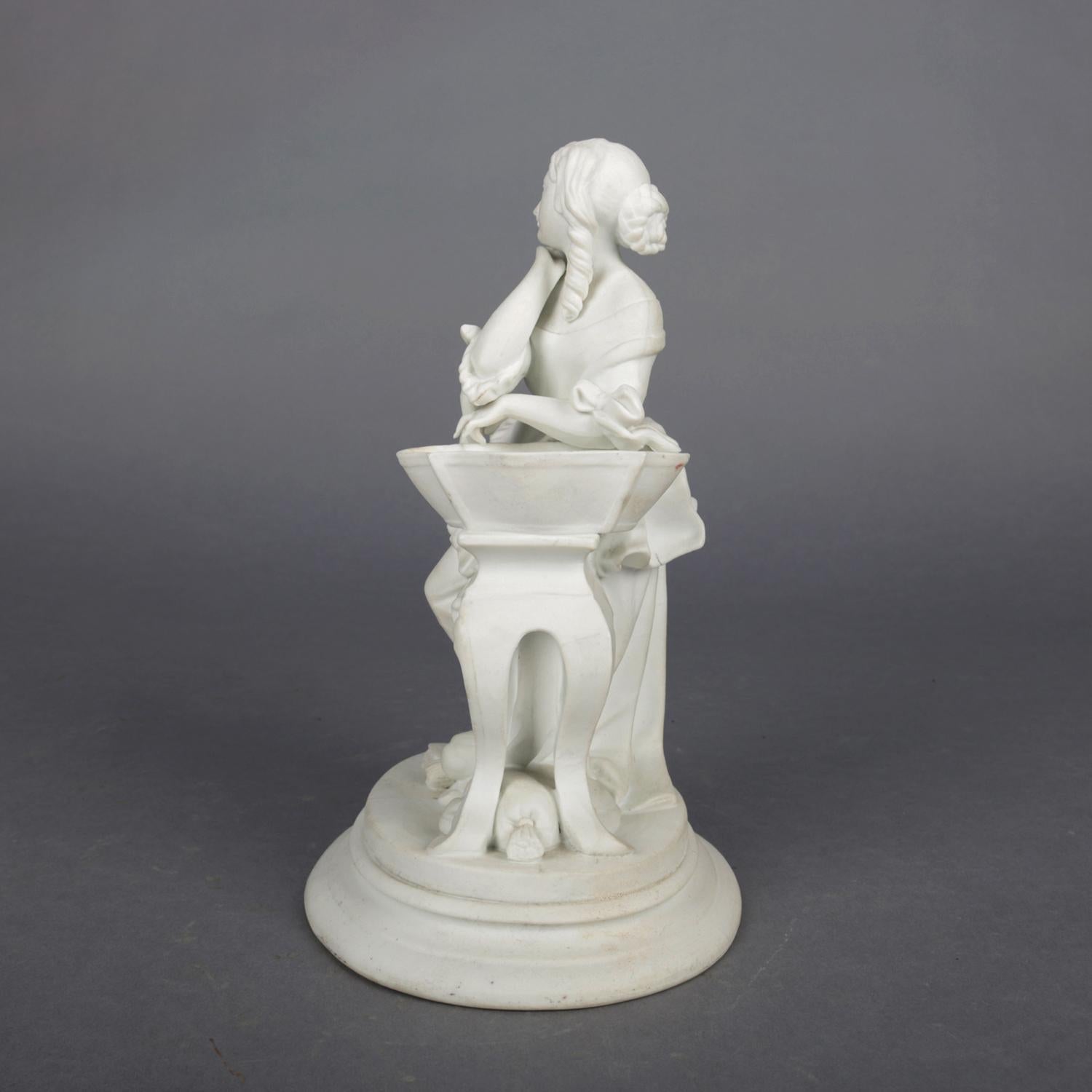 Victorian Antique English Parian Figural Genre Grouping of Woman & Washstand, 19th Century