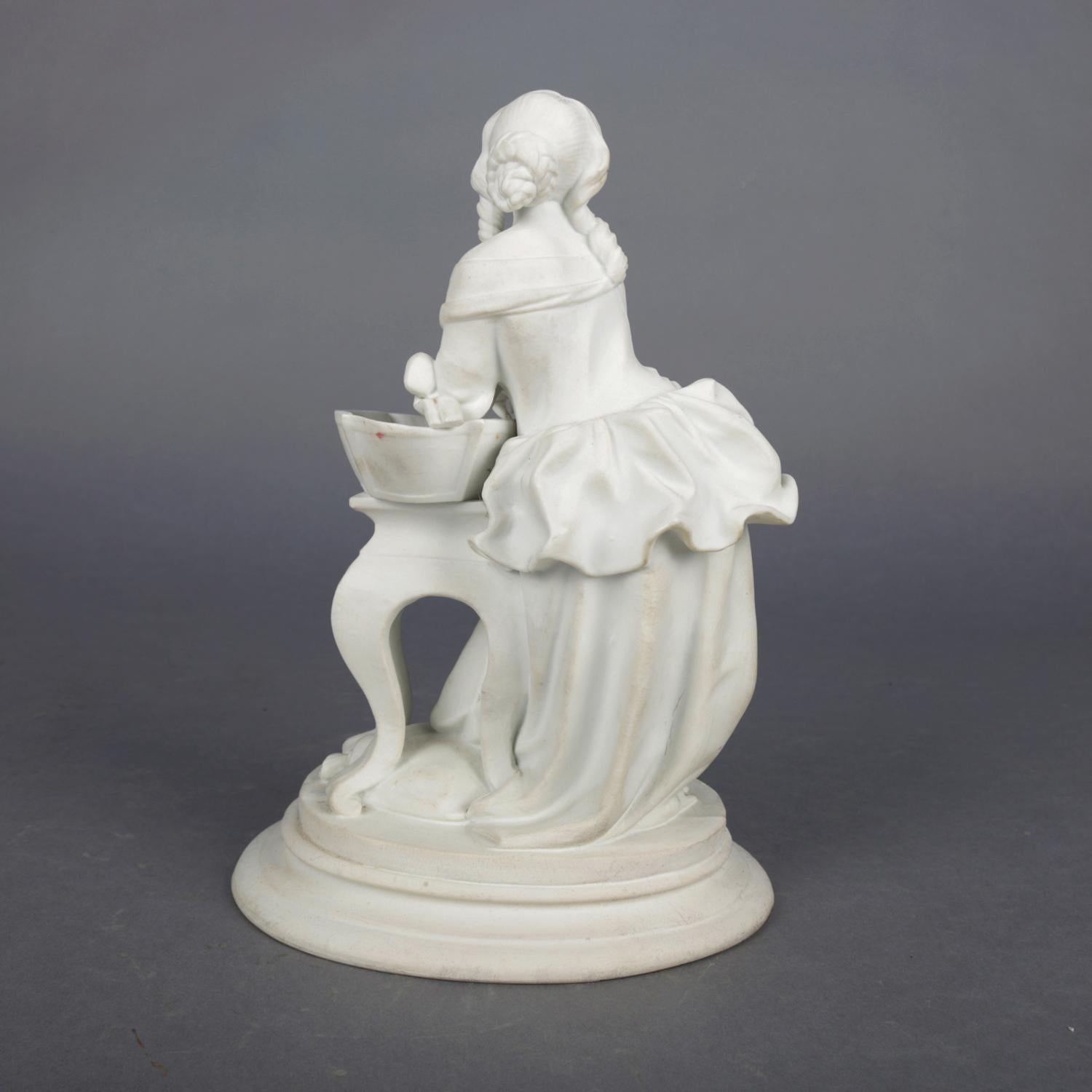 Antique English Parian Figural Genre Grouping of Woman & Washstand, 19th Century In Good Condition In Big Flats, NY
