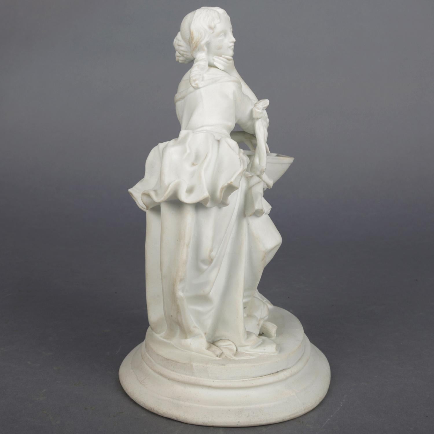 Porcelain Antique English Parian Figural Genre Grouping of Woman & Washstand, 19th Century