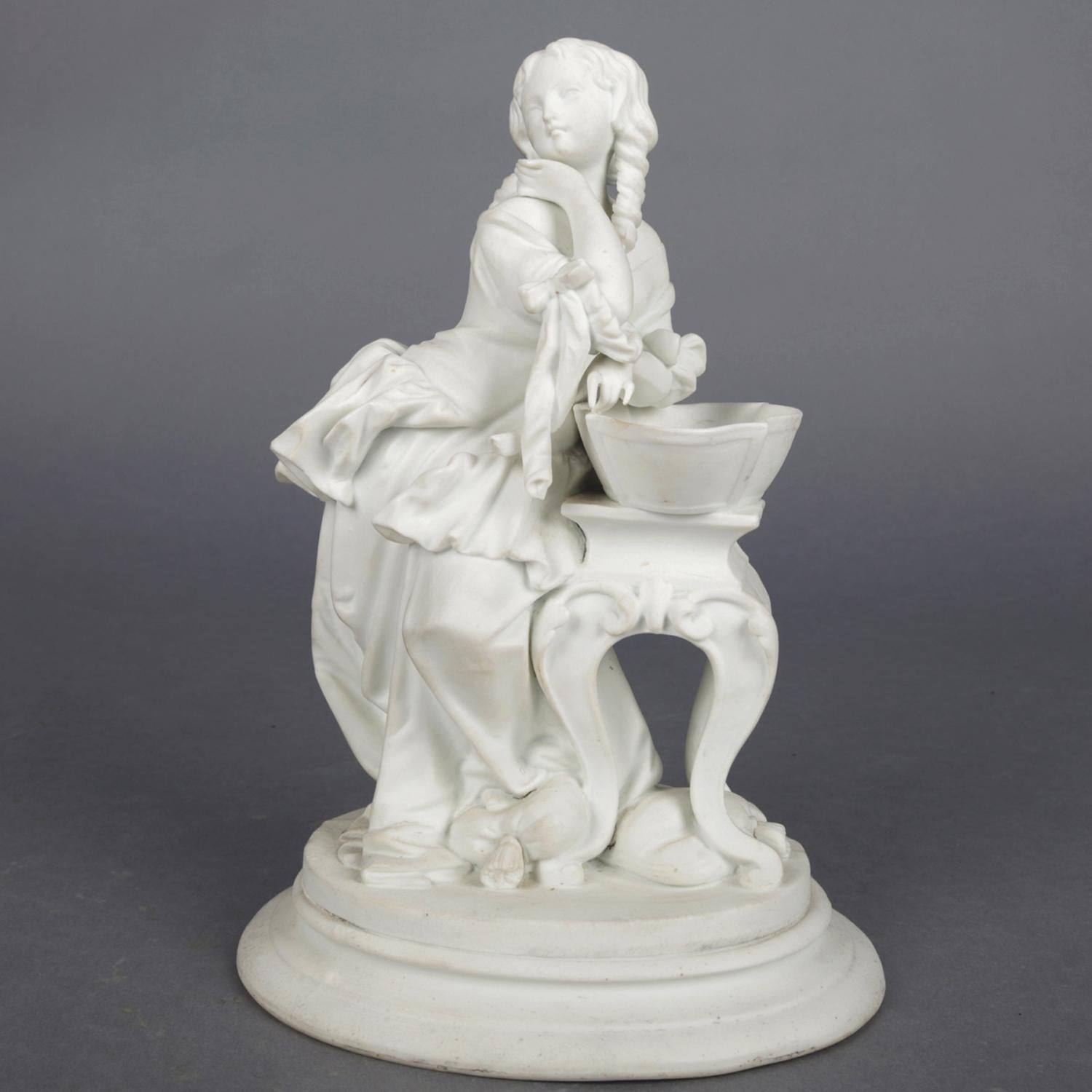 Antique English Parian Figural Genre Grouping of Woman & Washstand, 19th Century 1