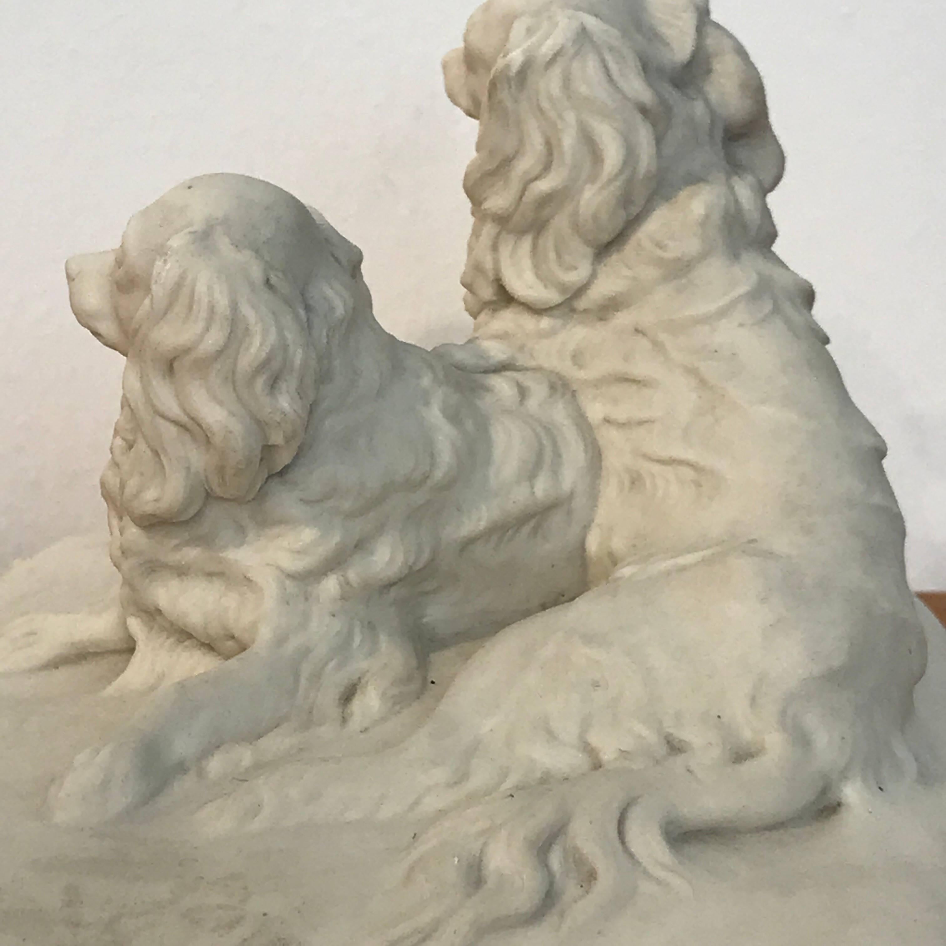 Antique English Parian King Charles Spaniels Group by Copeland For Sale 1