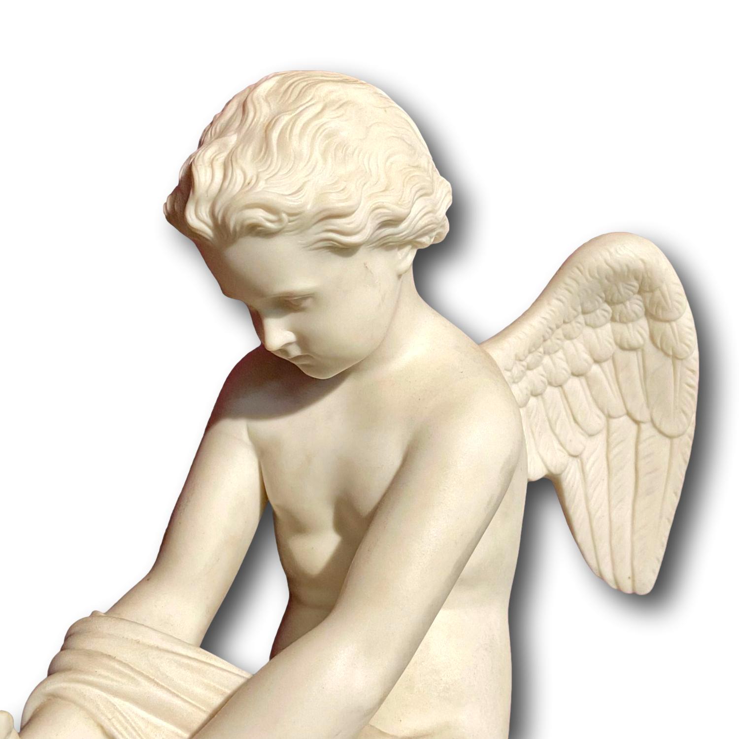 Inglese Antica figura inglese in ceramica parigina Il potere dell'amore Cupido e il leone in vendita