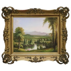 Antique English Pastoral Painting in Victorian Giltwood Frame, circa 1900