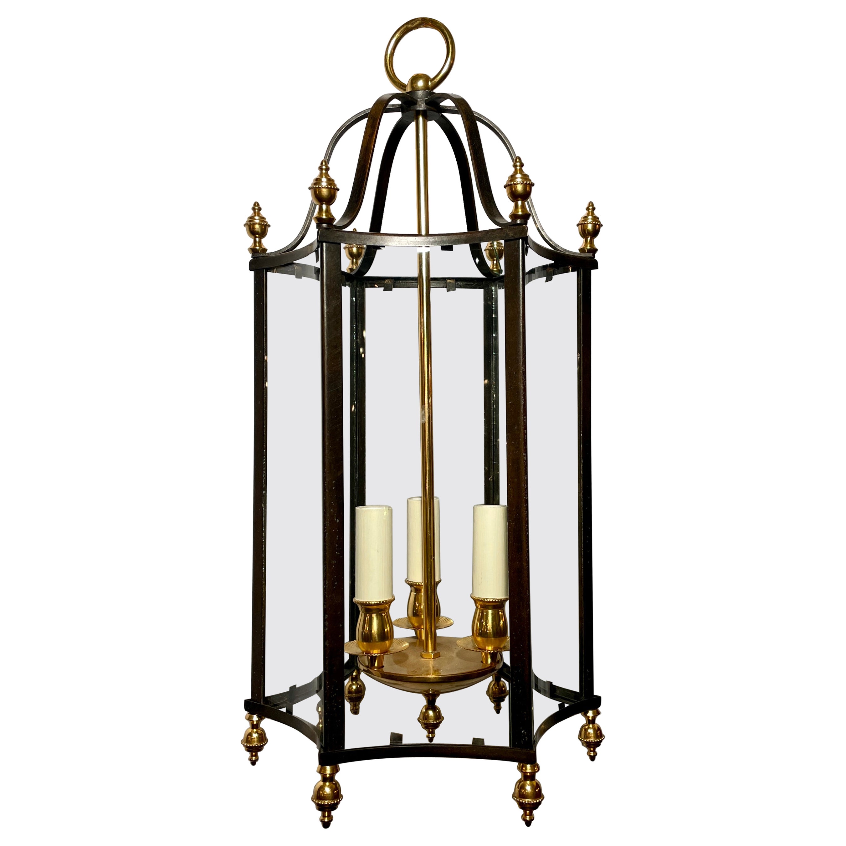 Antike englische Laterne aus patinierter Bronze und Goldbronze, ca. 1920-1940.