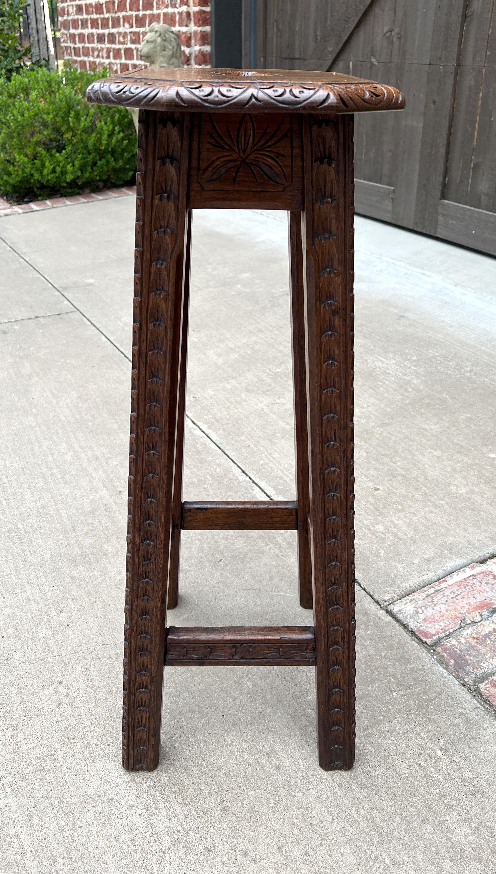 Antique English Pedestal Plant Stand Display Table Barstool Carved Oak 7
