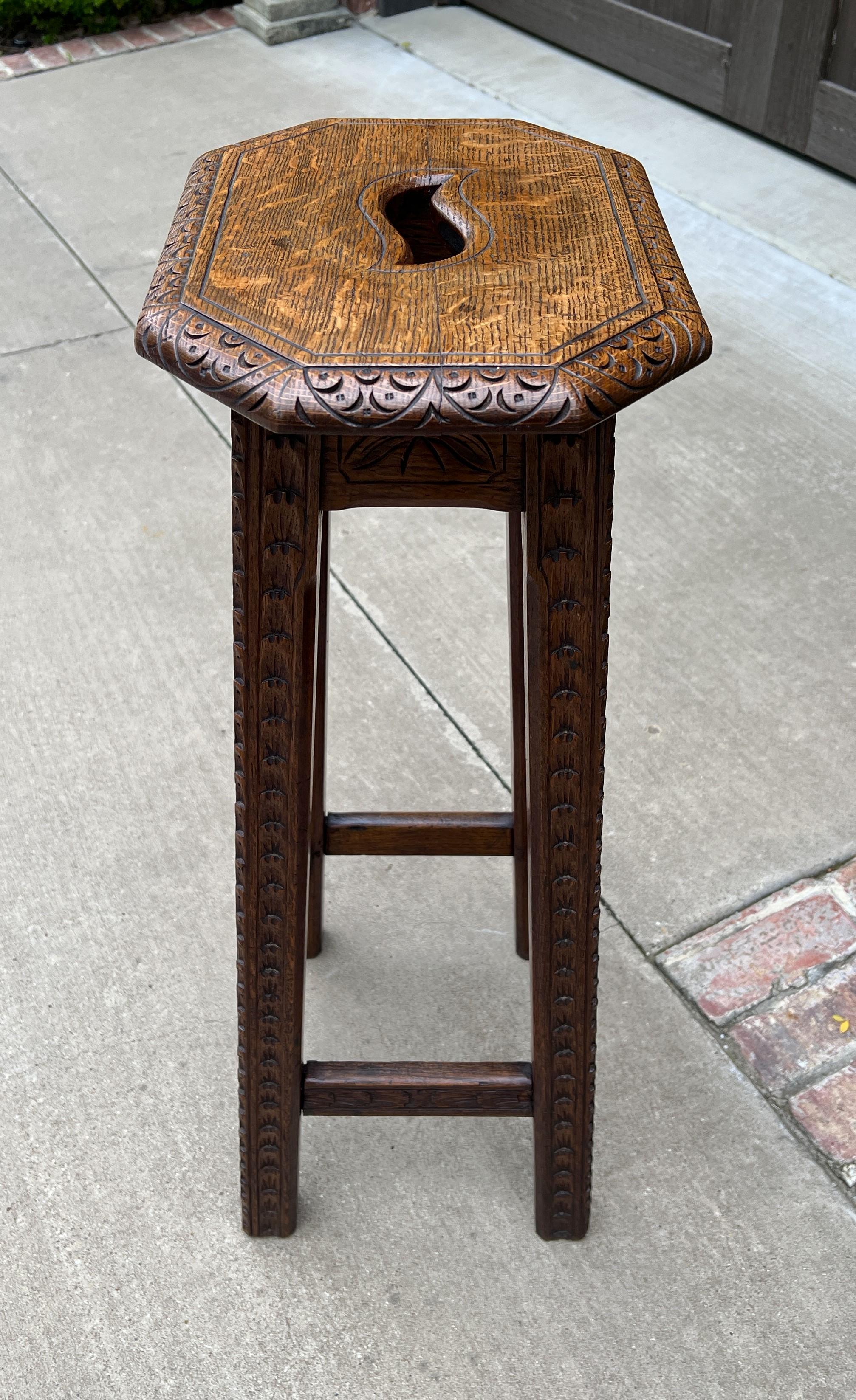 Antique English Pedestal Plant Stand Display Table Barstool Carved Oak 8
