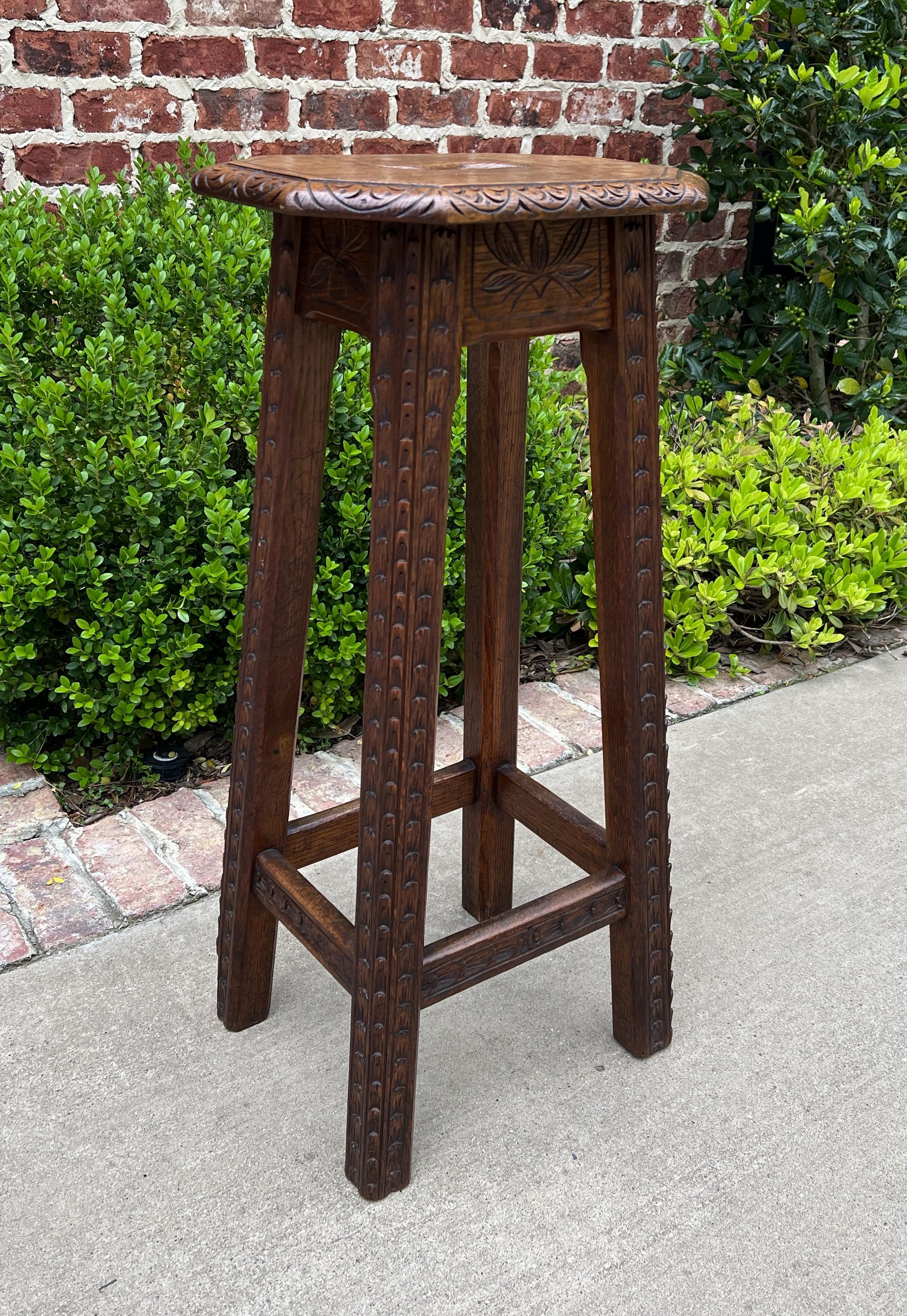 Antique English Pedestal Plant Stand Display Table Barstool Carved Oak 9