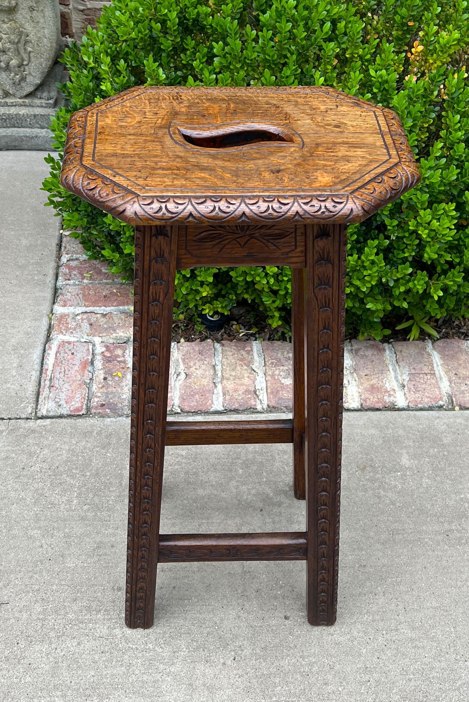 Antique English Pedestal Plant Stand Display Table Barstool Carved Oak 11