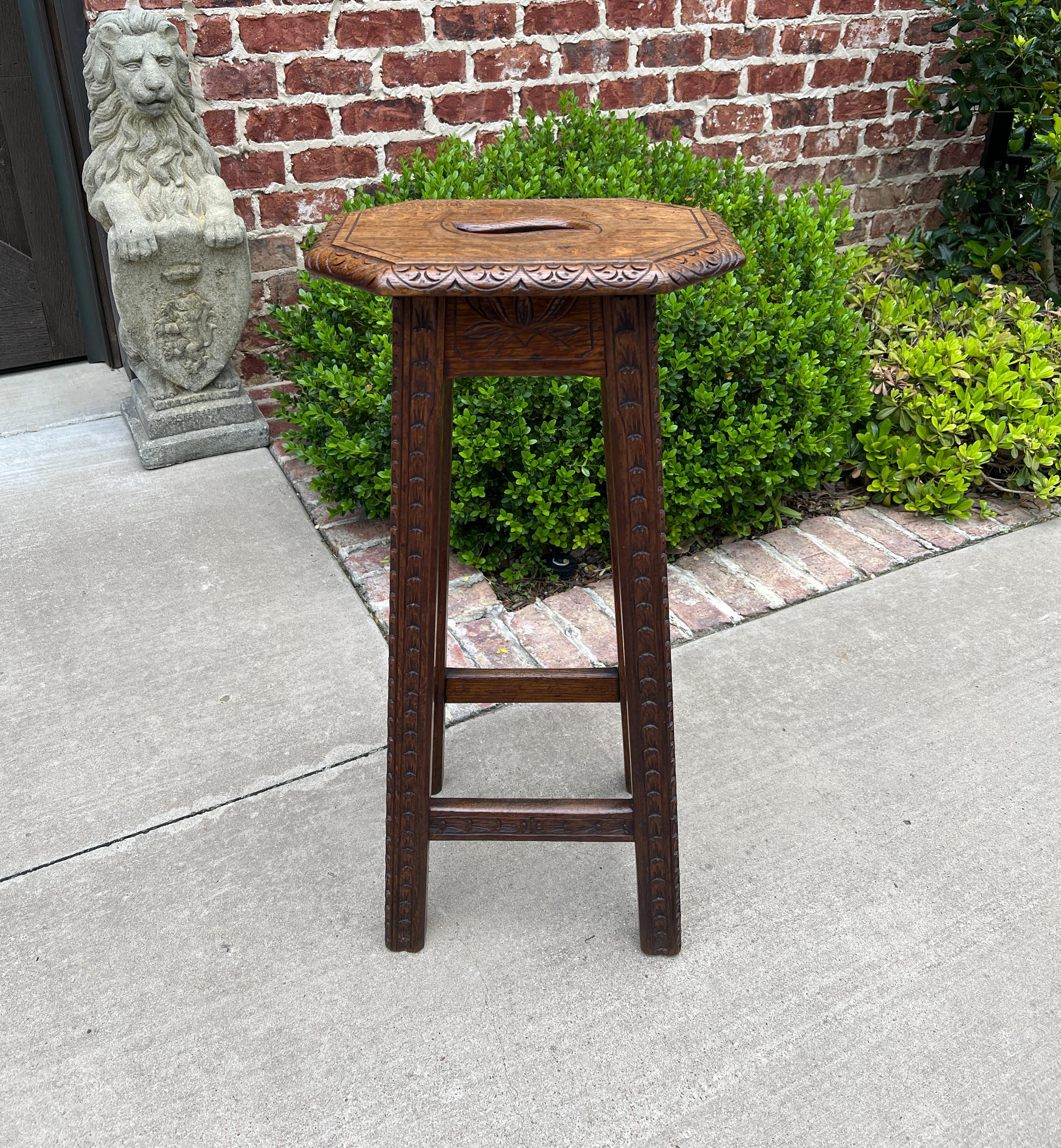 CHARMING and UNIQUE~~Antique English Carved Oak Pedestal, Plant stand, End Table, Display Table OR Barstool~~30.5